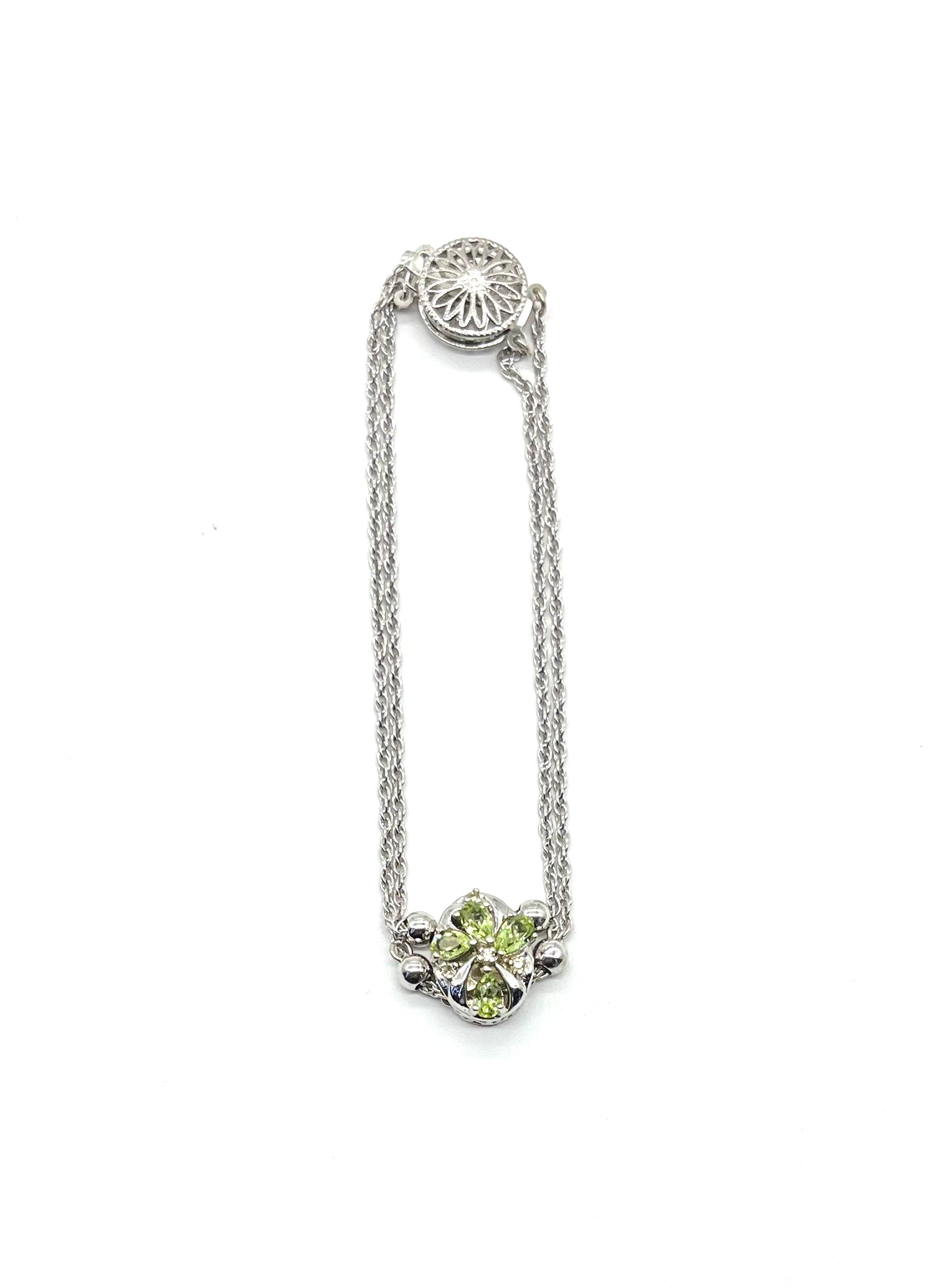 14K White Gold Slide Bracelet with Genuine Peridot Cross Charm - Elegant Adjustable Chain for Women - Perfect for Everyday Wear, Gifts & Special Occasions