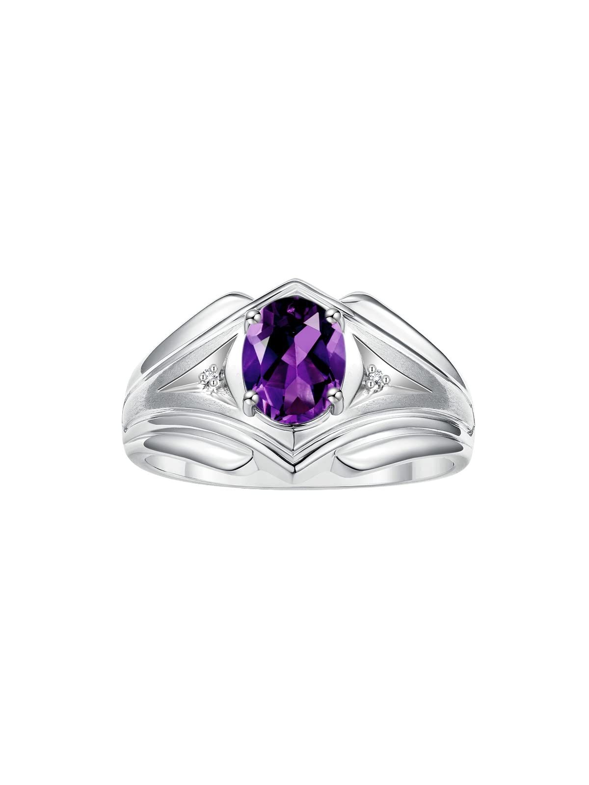 Men's Sterling Silver Birthstone Ring - 9X7MM Oval Gemstone & Diamond Designer Ring for Men, Sizes 8-13 | Perfect for Weddings, Anniversaries & Gifts