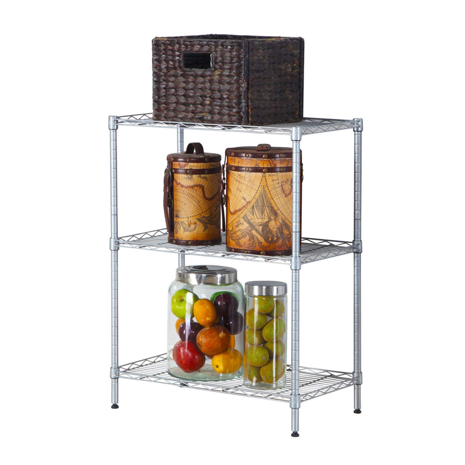 Adjustable 3-Tier Steel Wire Shelving Unit with Wheels - 30