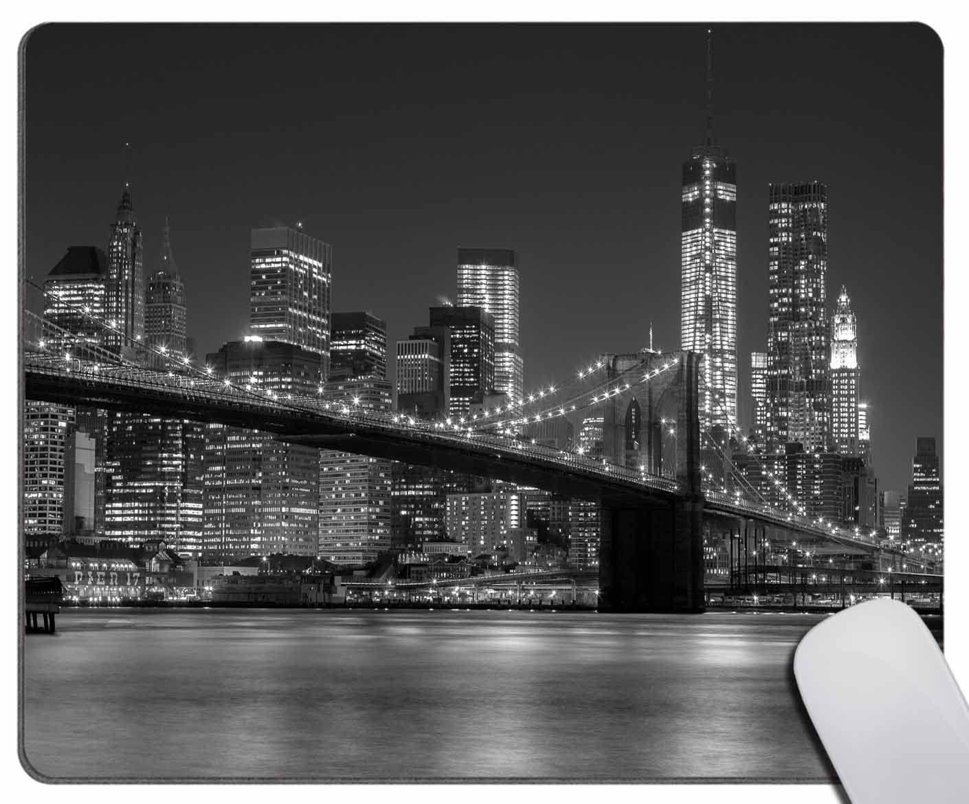 Brooklyn Bridge Mouse Pad - Non-Slip Rubber Base Desk Mat with New York City Skyline Night View, 9.5x7.9 Inches - Perfect for Office, Gaming & Laptop Use
