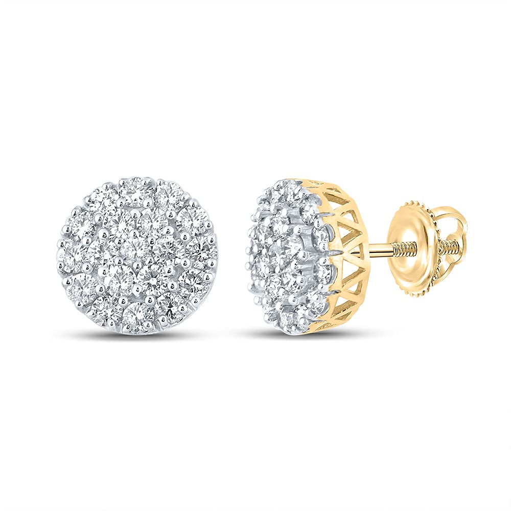 10kt Yellow Gold Men's Round Diamond Cluster Earrings - 1 Cttw Total Weight | Luxury Gift for Him, Anniversary & Special Occasions