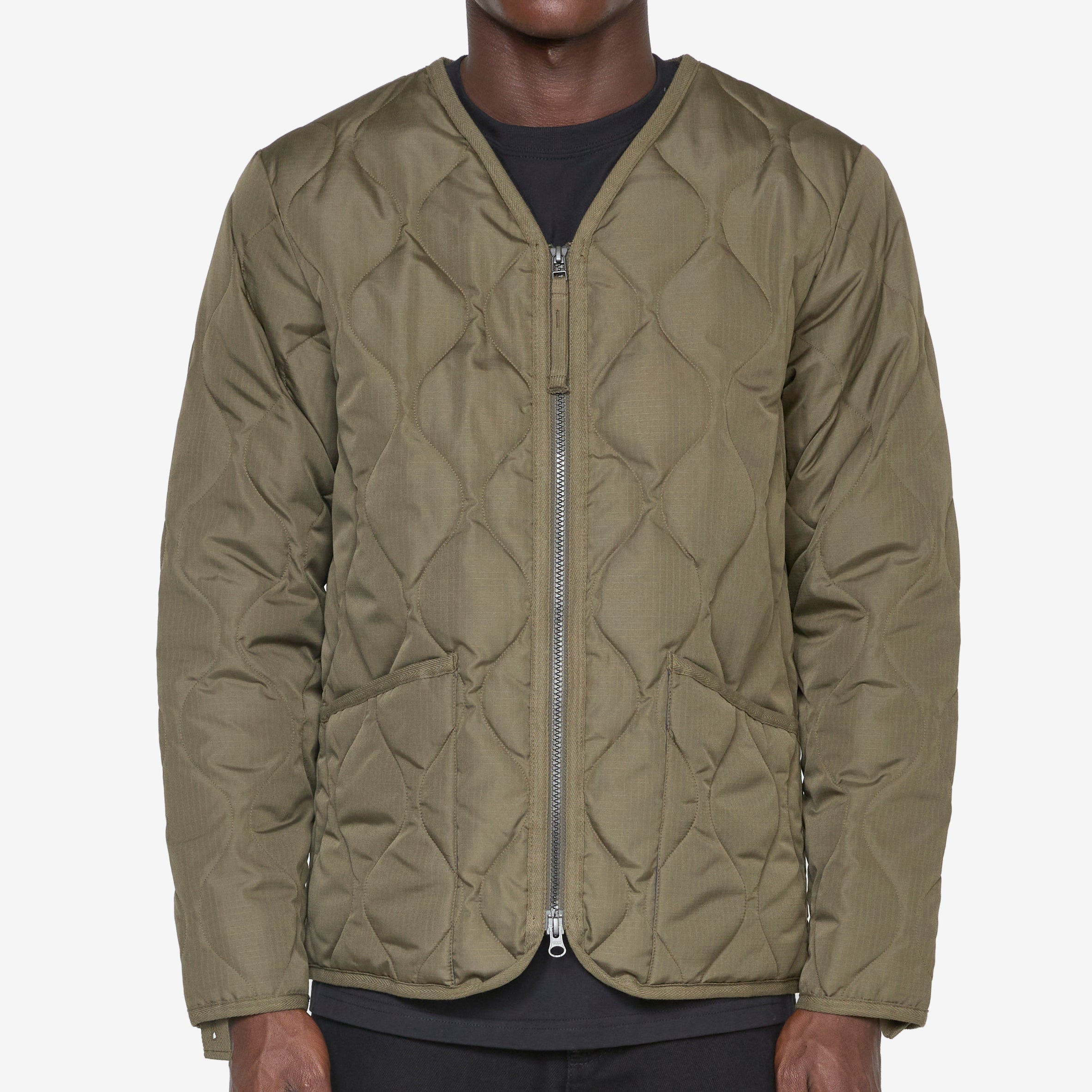 Military Zip V-Neck Down Jacket for Men - Warm Winter Coat in Dark Olive - Outdoor Hiking, Camping & Cold Weather Protection