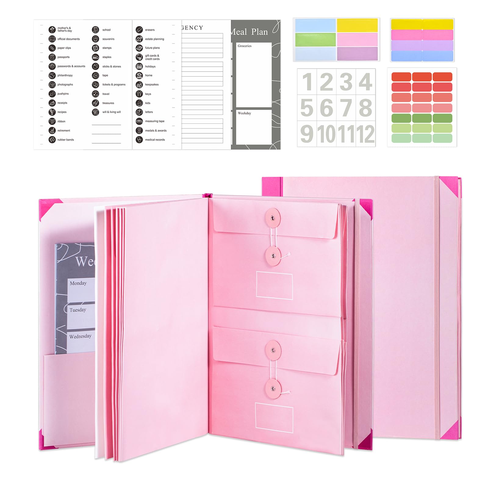 Veleron Life Book Organizer with Labels & Pockets - Important Document Binder, Expanding File Folder for Legal Papers, Estate Planning, Medical Records & Personal Documents - Pink Folio Life Organizer (Perfect for End-of-Life Planning, Family Records & Emergency Preparedness)