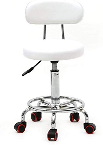 Adjustable Swivel Rolling Stool Chair with Backrest & Wheels - White Round Saddle Stool for Office, Drafting Table & Home Workspace - Ergonomic Rolling Chair for Artists, Designers & Professionals