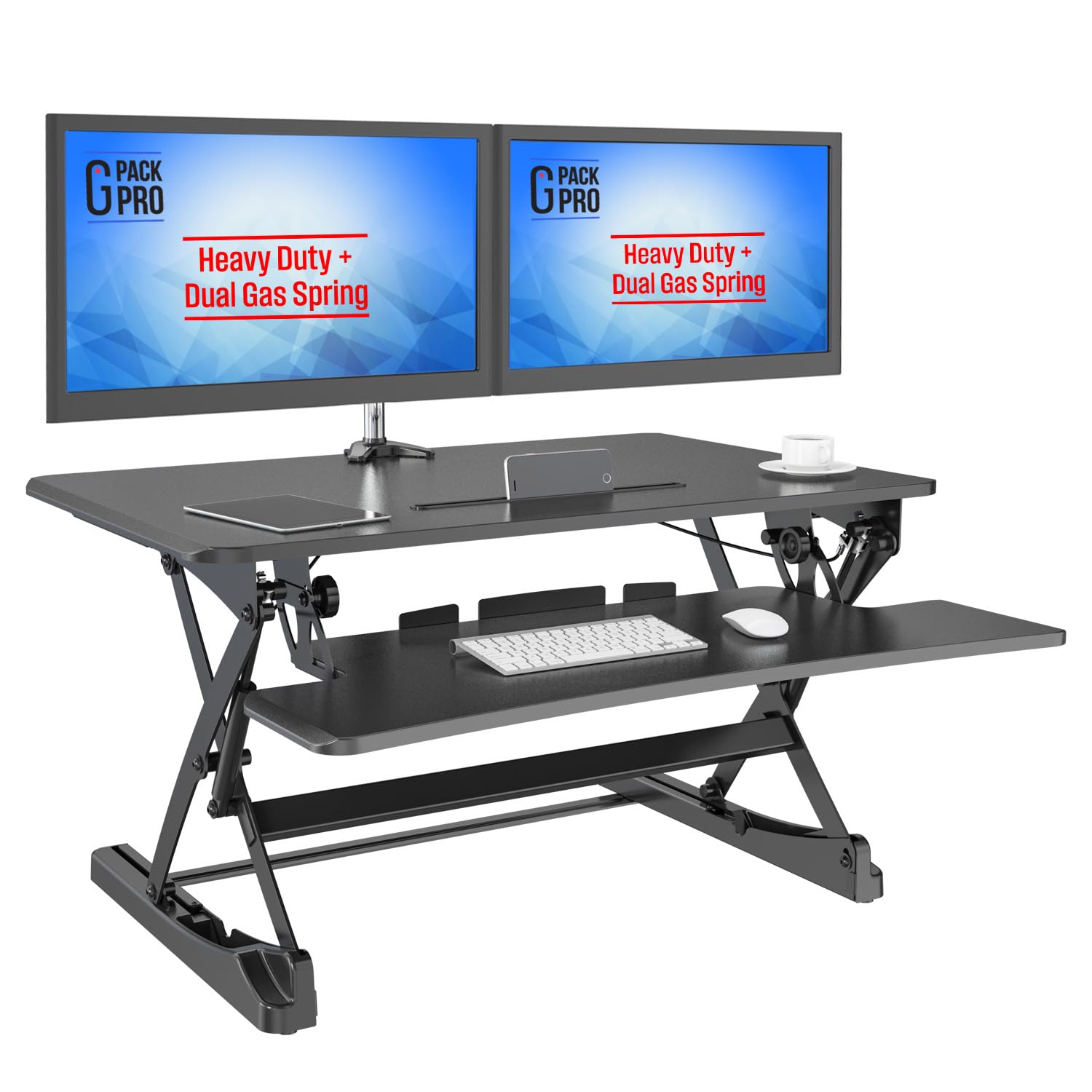G-PACK PRO Adjustable Standing Desk Converter - Sit to Stand Desk Riser with Removable Keyboard Tray (5.7