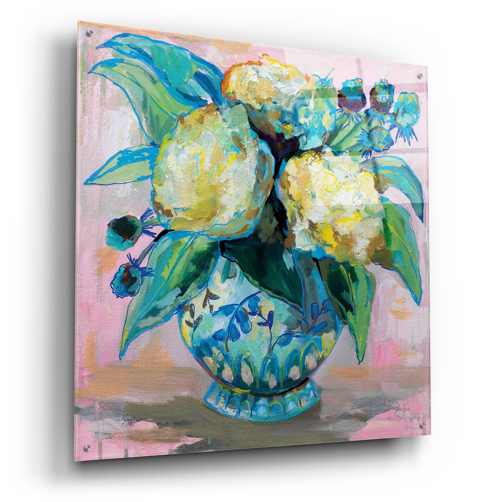Ginger Jar I Wall Art by Jeanette Vertentes - 36x36 Inch Modern Acrylic Glass Painting - Vibrant Home Decor for Living Room, Bedroom & Office