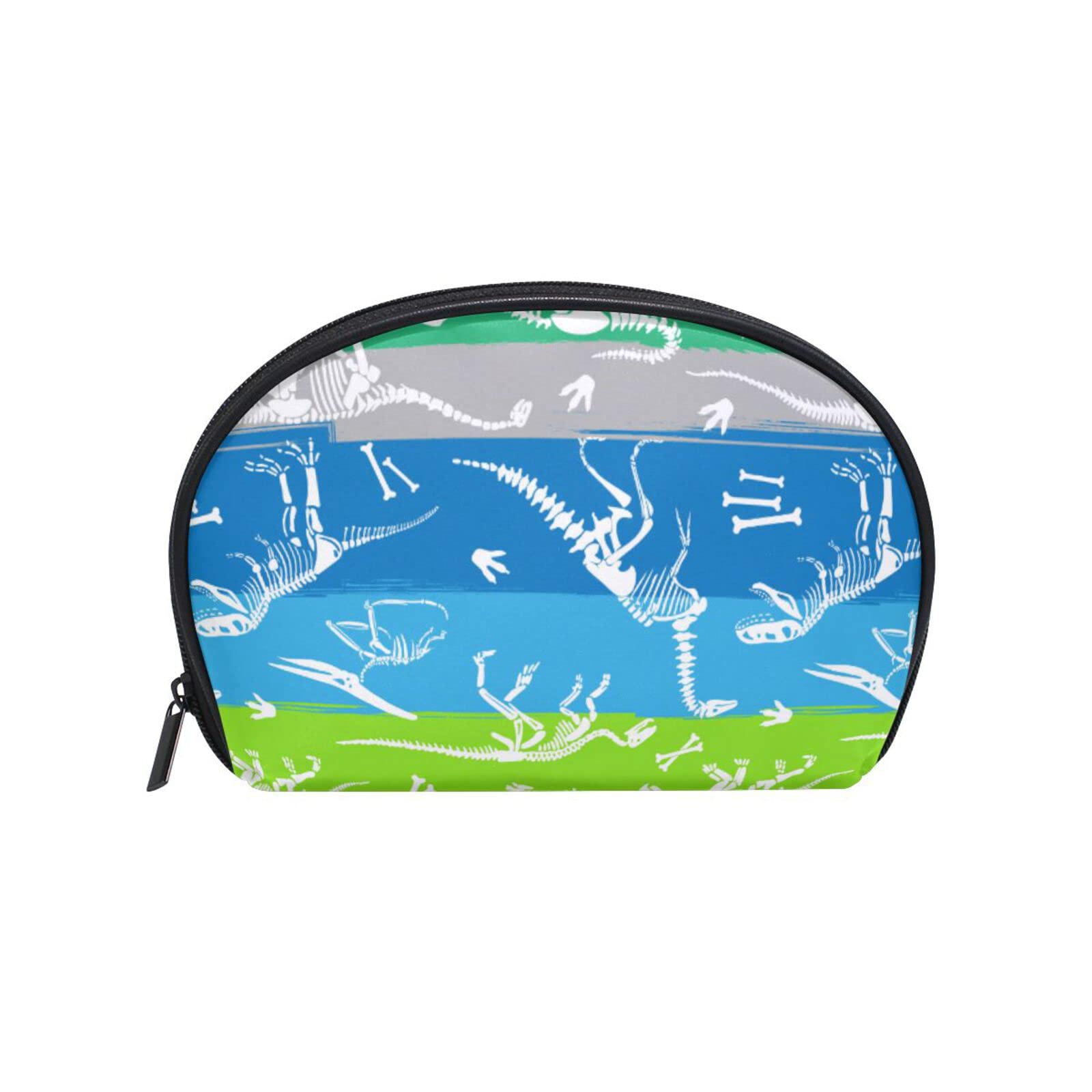 Small Makeup Bag for Travel - Half Moon Cosmetic Pouch with Dinosaur Print | Perfect for Purse Organizer & On-the-Go Touchups