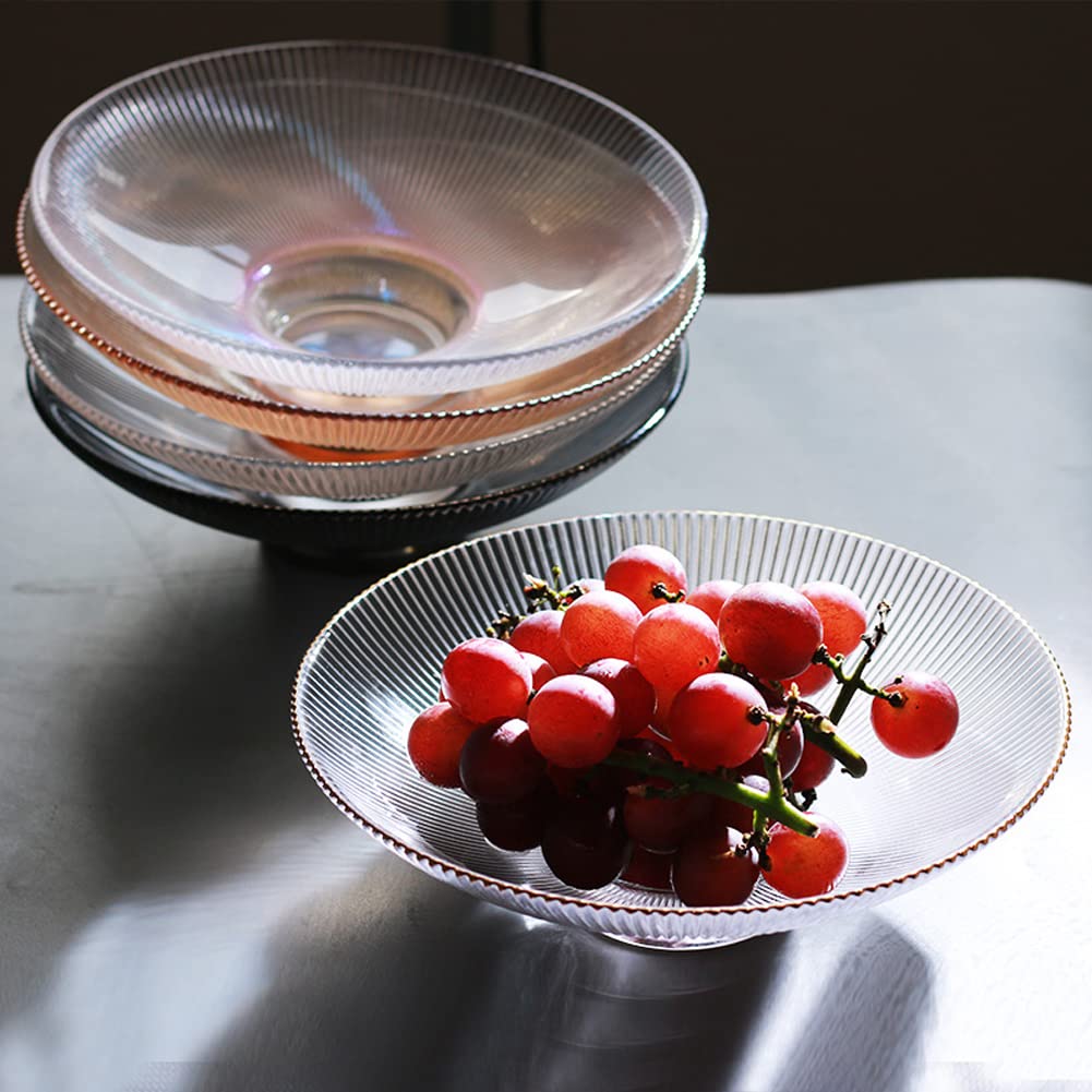 Clear Glass Footed Round Pedestal Bowl - 9.6 Inch Decorative Serving Dish for Fruits, Desserts, Nuts | Elegant Kitchen Counter & Table Centerpiece | Perfect for Parties, Weddings & Home Decor