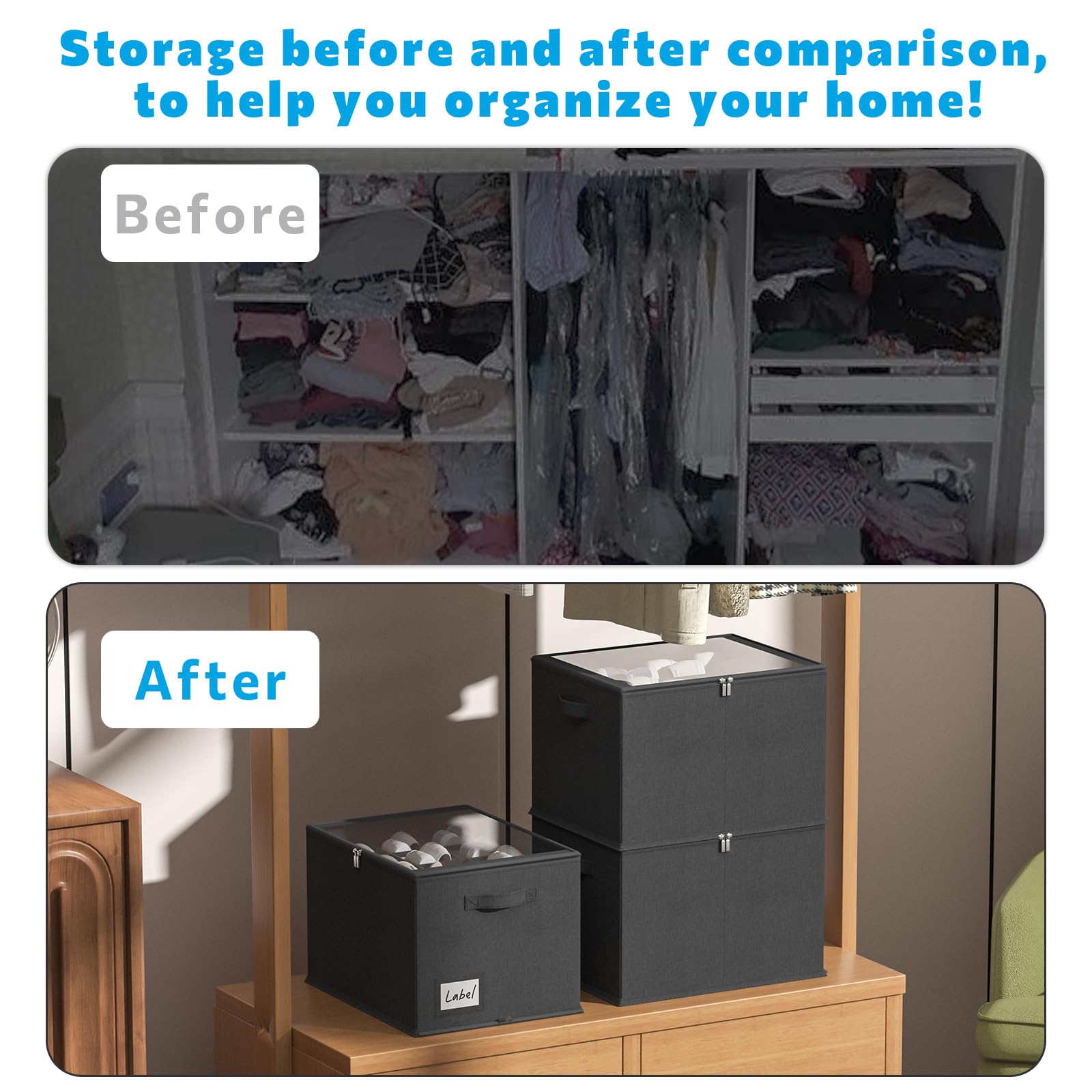 2 Pack Clear View Shoe Organizer for Closet - Durable Fabric Shoe Storage Bins with Reinforced Handles, Fits 24 Pairs of Shoes (16.5