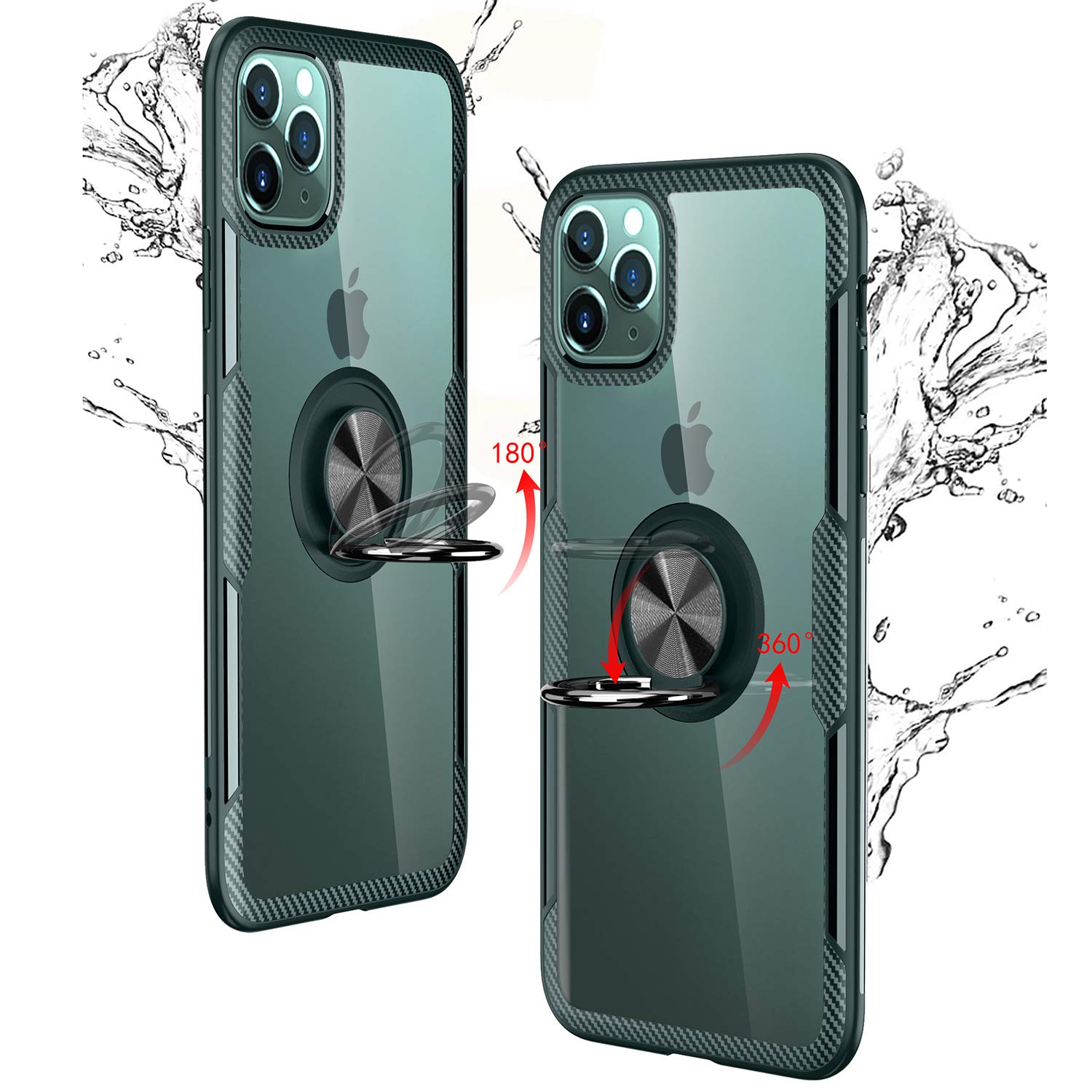 Samsung Galaxy Z Flip 5 Case - Carbon Fiber Clear Crystal Protective Cover with 360° Rotating Ring Holder & Kickstand (Dark Green) - Perfect for Daily Use, Travel & Hands-Free Viewing