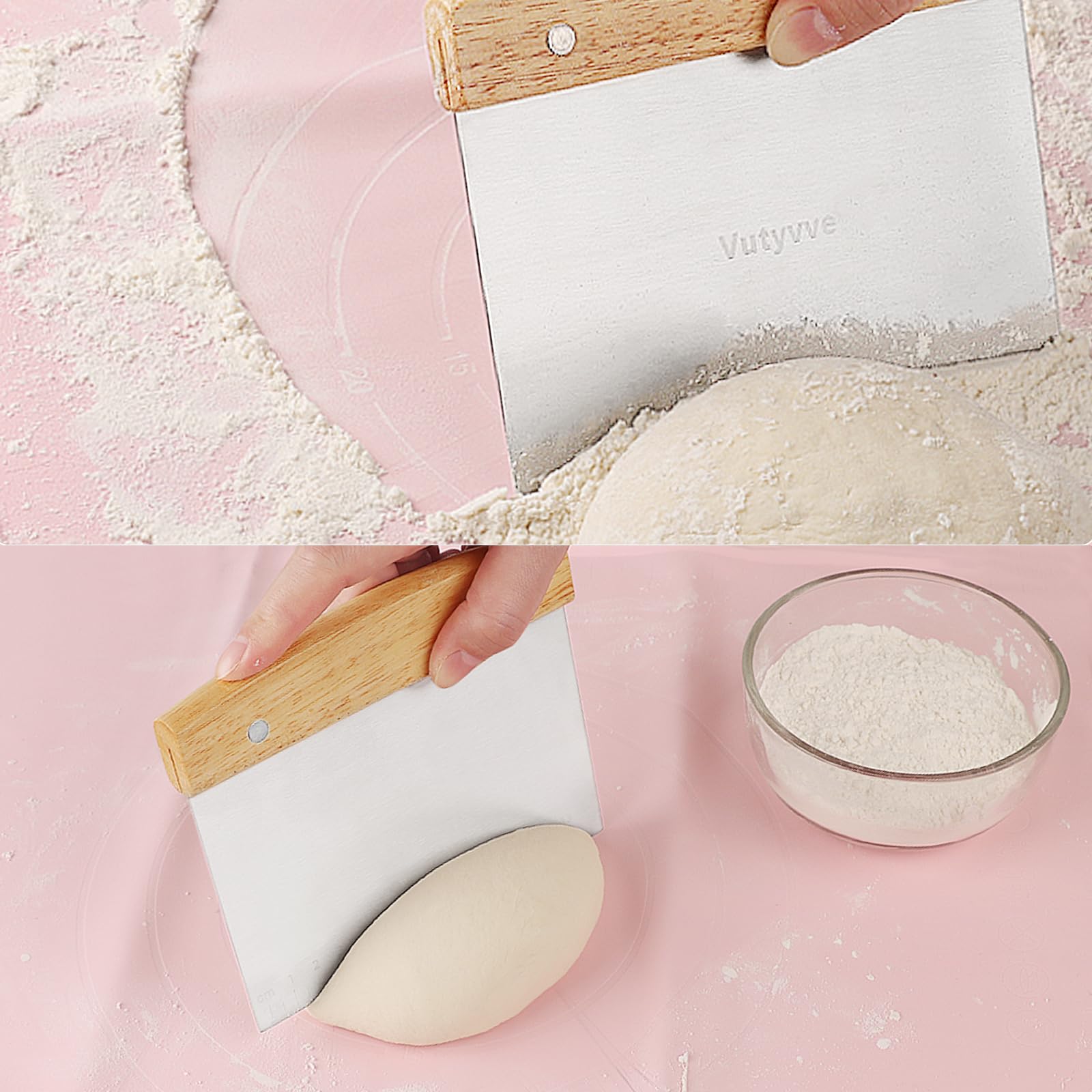 **Wooden Handle Stainless Steel Dough Scraper & 2 Plastic Pastry Scrapers - 3-Piece Baking Set for Pizza, Cake, Bread Dough - Perfect for Home Bakers & Professional Kitchens**