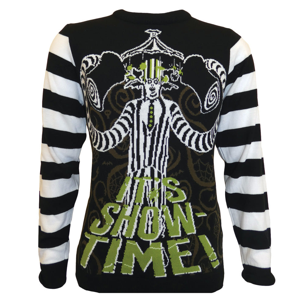 Beetlejuice Showtime Knitted Jumper Sweater - Movie Inspired Halloween Costume & Casual Wear for Cosplay and Themed Parties