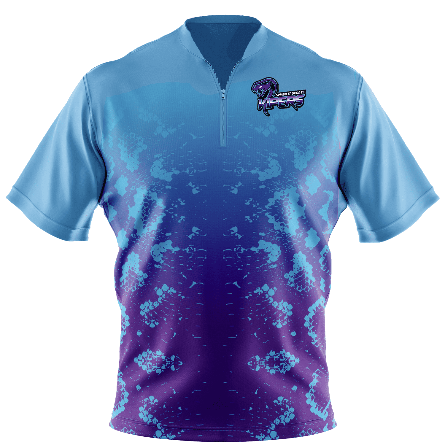 Viper's Performance Short Sleeve Quarter Zip Golf Shirt - Moisture Wicking & UV Protection - Purple/Carolina Fade Color Block - Perfect for Golf, Tennis & Outdoor Activities