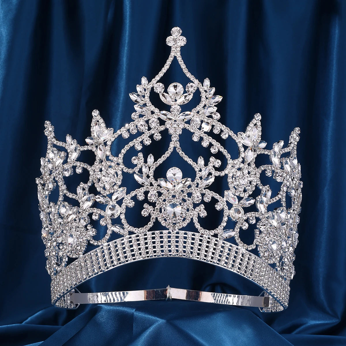 Imperial Aurora Pageant Crown – Silver Rhinestone Tiara with AB Stones for Beauty Queens, Pageants, Prom, Weddings & Special Events | Elegant Headpiece for Women & Girls