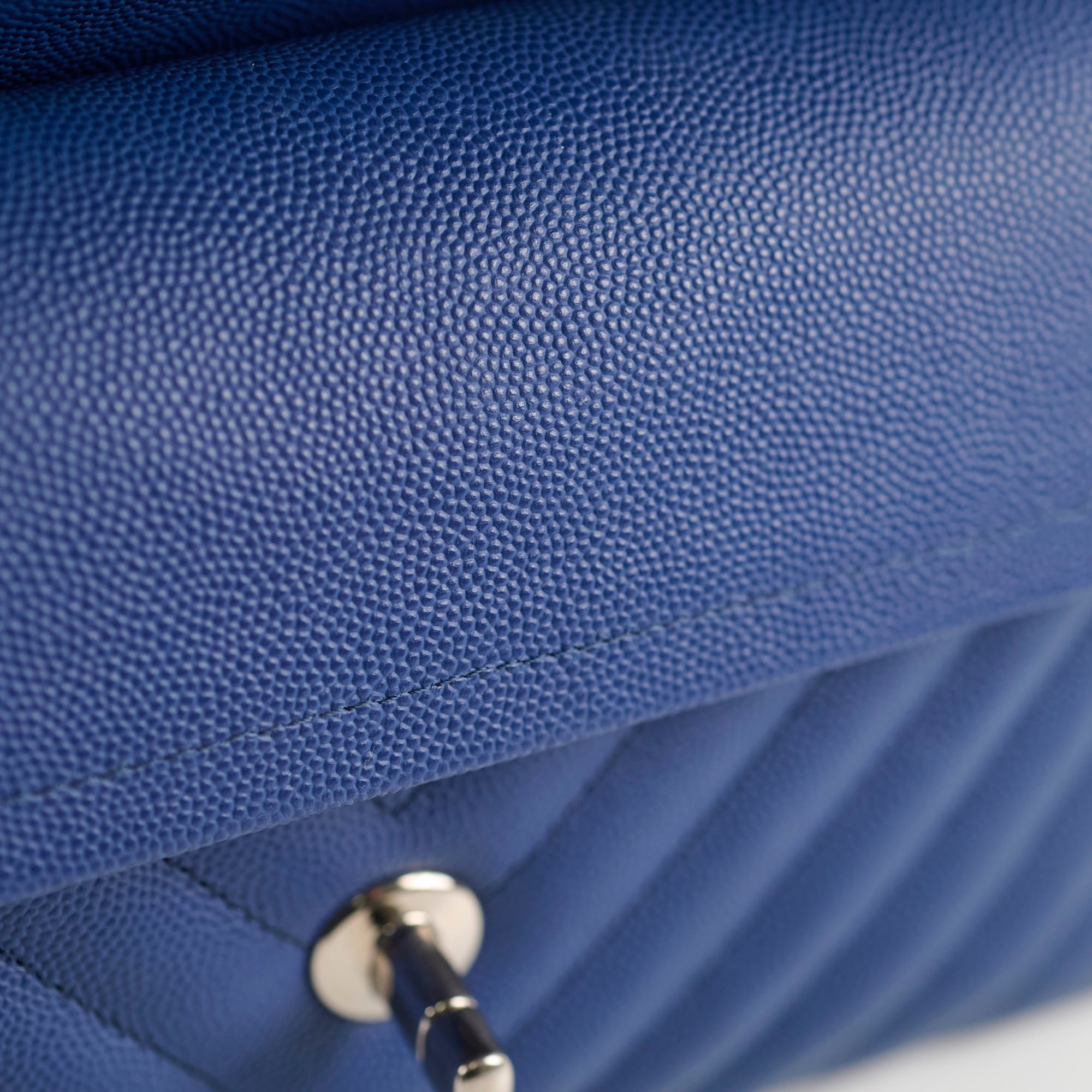 Chanel Caviar Leather Chevron Small Classic Flap Bag Blue 25cm - Luxury Designer Handbag for Women, Perfect for Evening Events & Special Occasions