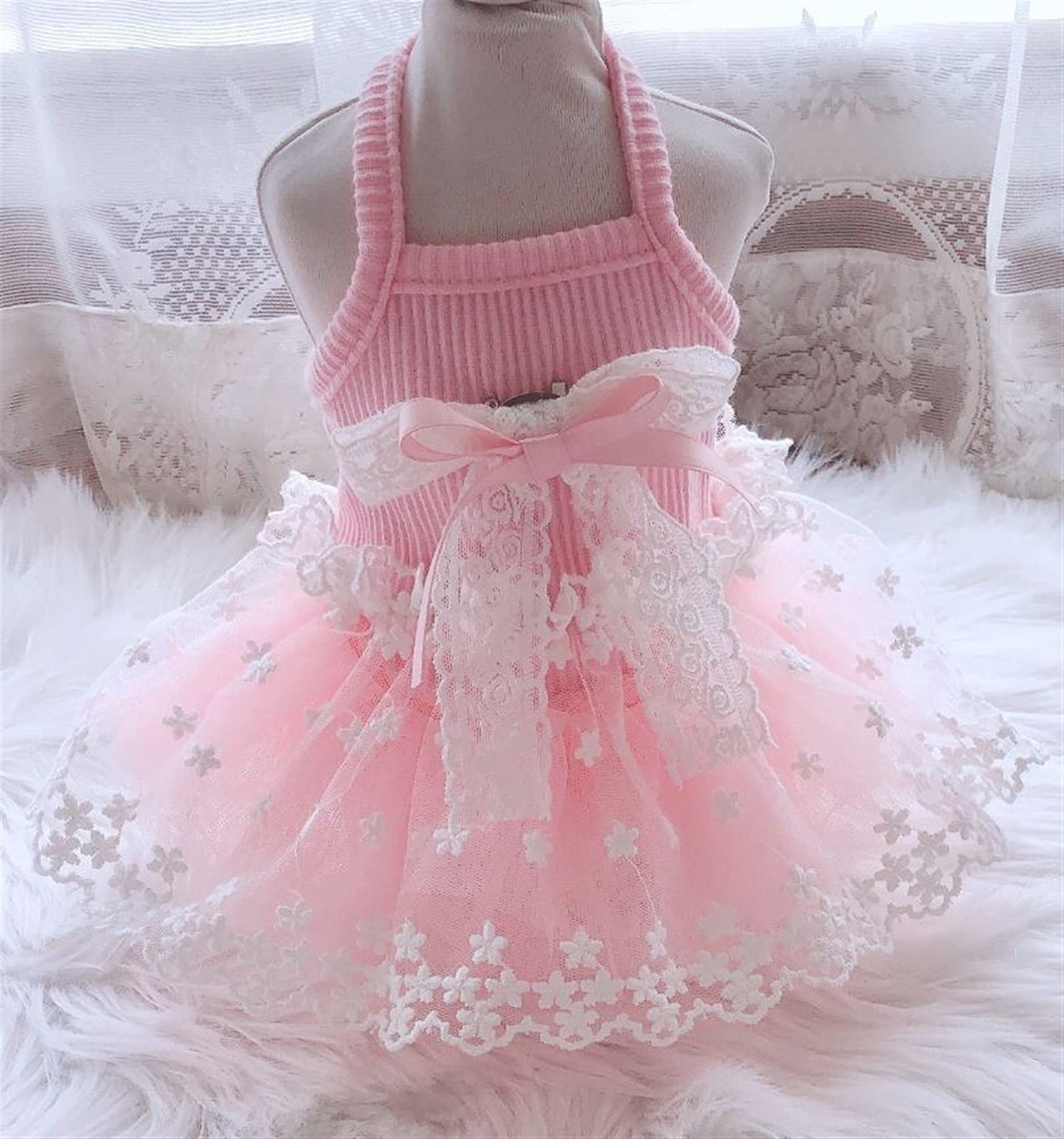 LUBINGT Pet Clothes - Princess Dog & Cat Dress with Tutu Flowers & Lace Design, Puppy Skirt for Spring/Summer Outfits | Perfect for Parties, Photo Shoots & Special Occasions