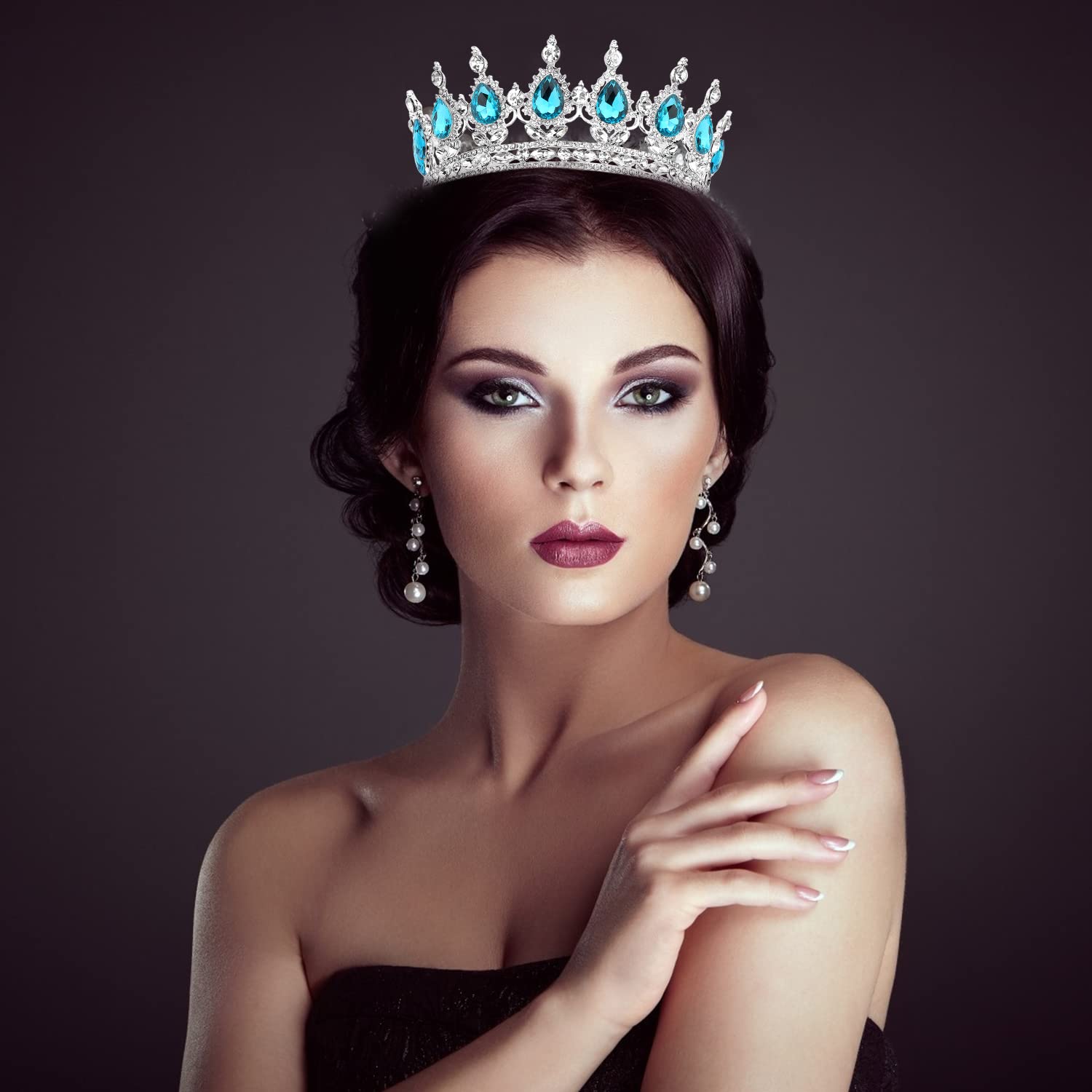 COCIDE Silver Crown for Women & Girls - Lake Blue Crystal Wedding Tiara, Rhinestone Queen Headband, Princess Hair Accessories for Bridal, Birthday, Prom, Costume & Cosplay - Perfect for Weddings, Parties, Pageants & Dress-Up Play