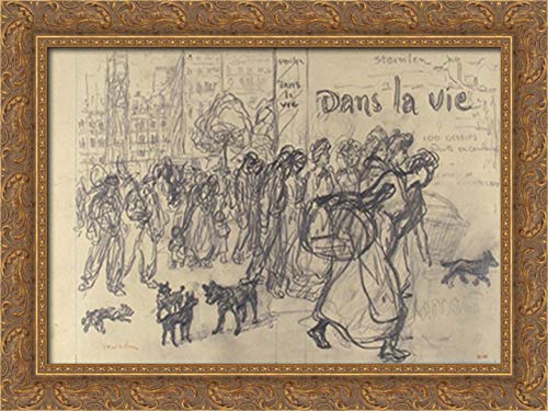 24x18 Gold Ornate Wood Framed Canvas Art - Theophile Steinlen Book Cover Drawing | Perfect for Living Room Decor, Office Wall Art & Gift Ideas