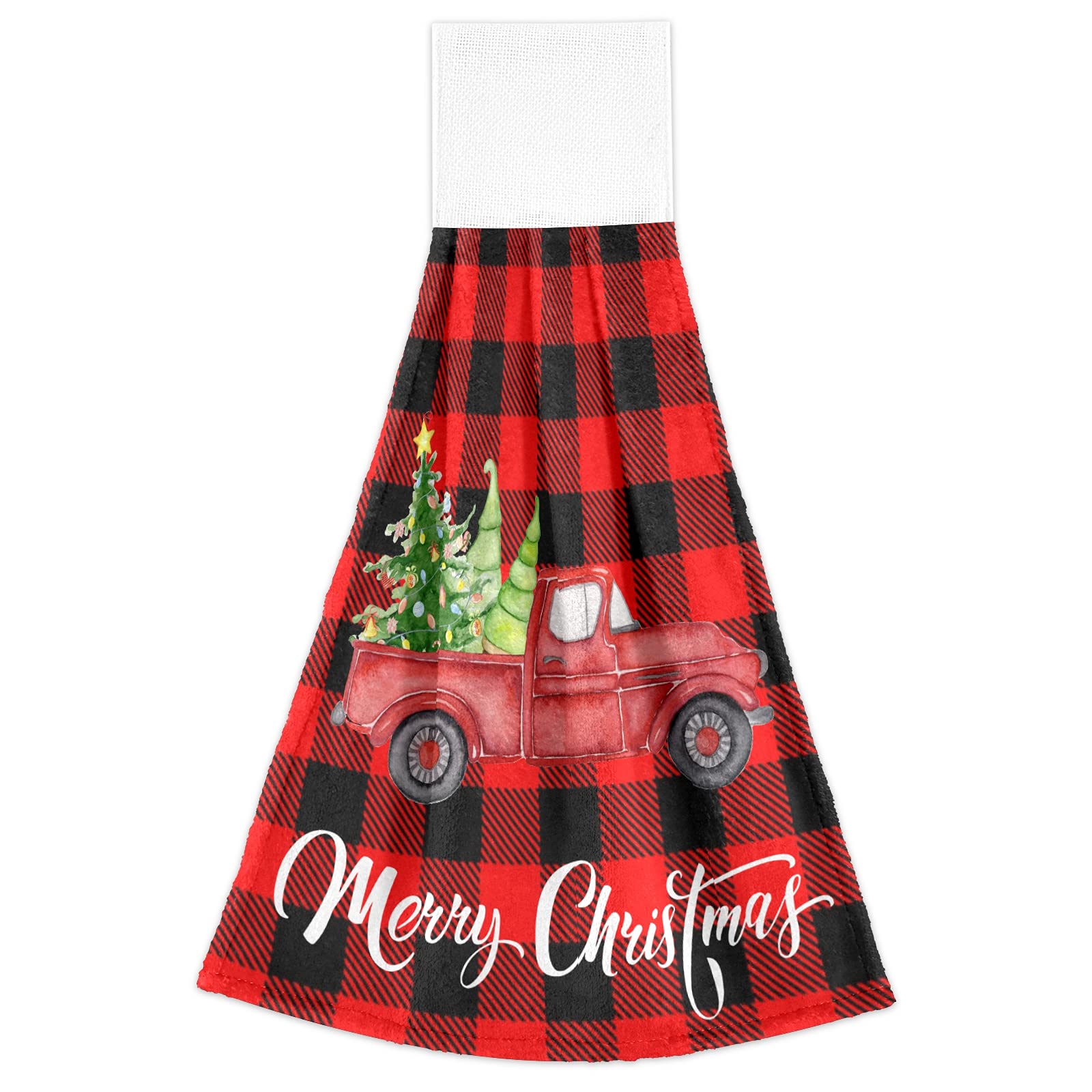 Boccsty Christmas Tree Truck Hanging Hand Towels - 2 Pack Winter Snowflake Kitchen Towels, Plaid Tartan Bathroom & Face Towels for Home Spa | Perfect for Holiday Decor, Kitchen Use & Bathroom Essentials