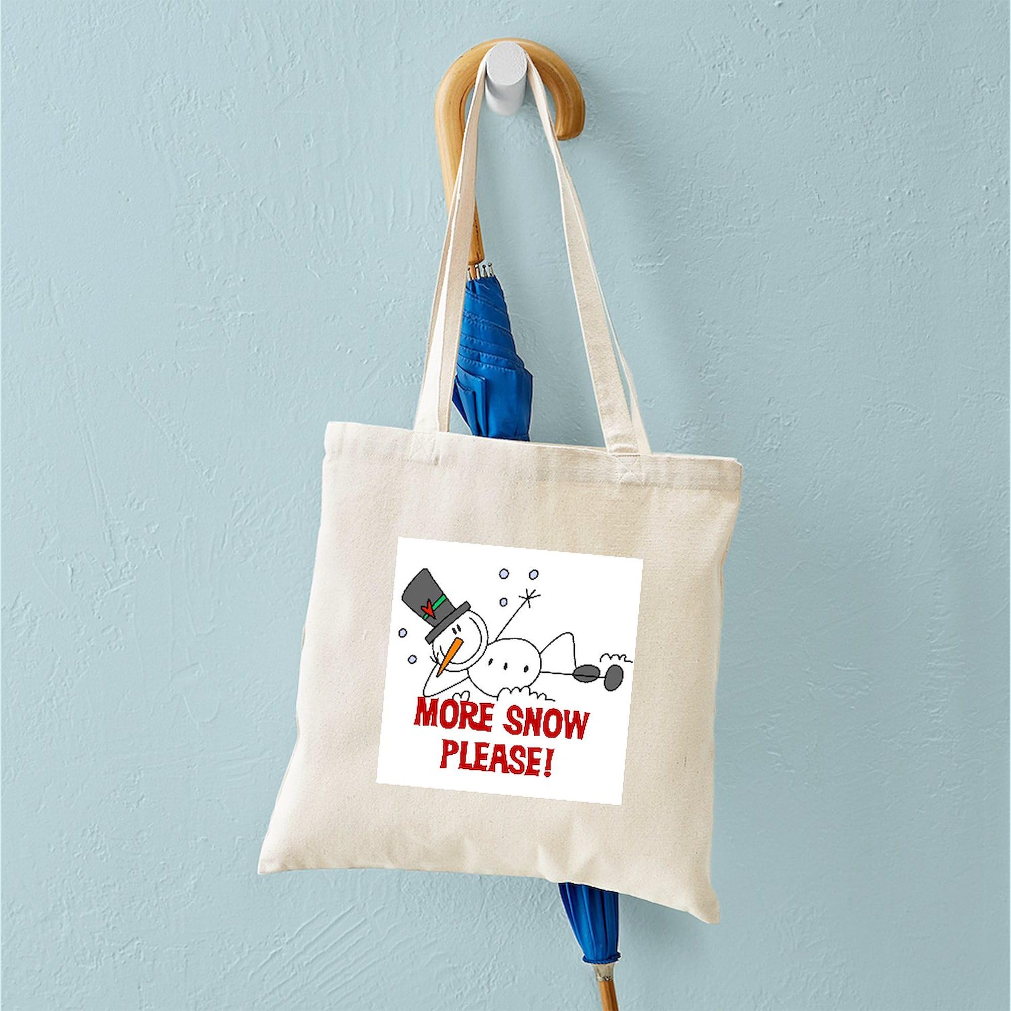 More Snow Snowman Tote Bag - Natural Canvas Reusable Shopping Bag for Groceries, Beach & Holiday Gifts | Eco-Friendly Cotton Tote with Fun Winter Design