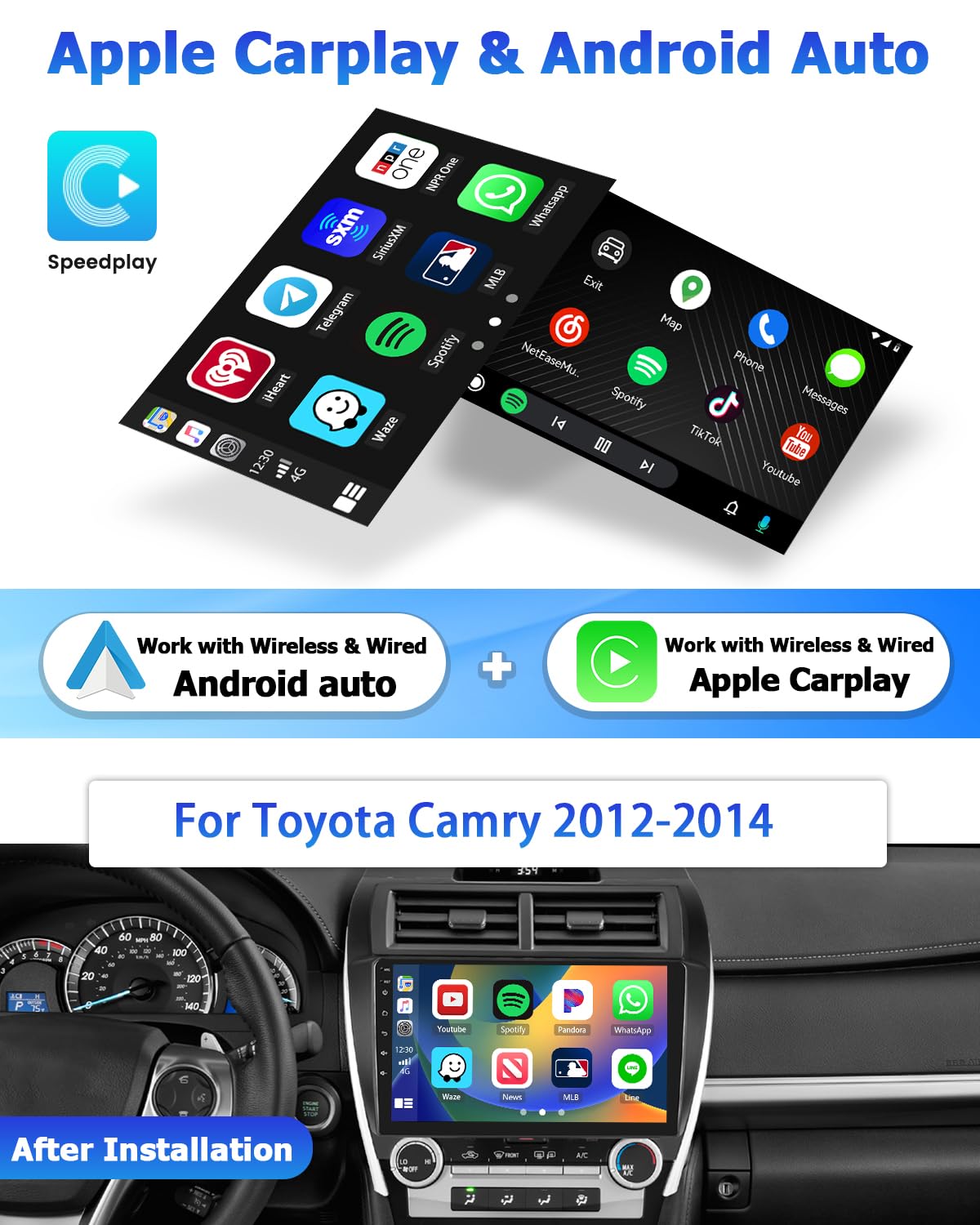 2+64GB Hikity Android 13 Car Stereo for Toyota Camry 2012-2014 - 10.1