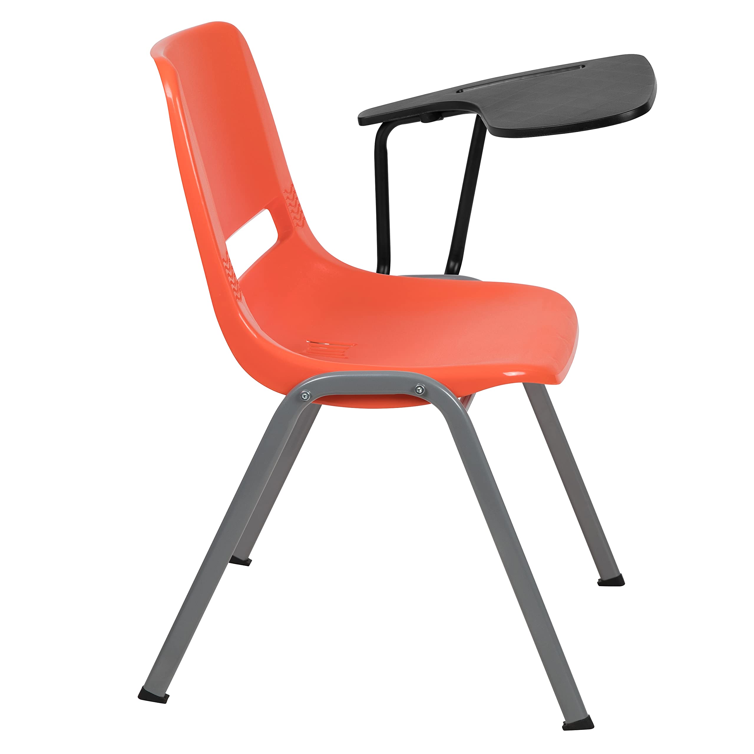 EMMA + OLIVER Orange Ergonomic Shell Chair with Left-Handed Flip-Up Tablet Arm - Comfortable Office Desk Chair for Home & Work - Perfect for Small Spaces, Conference Rooms & Study Areas