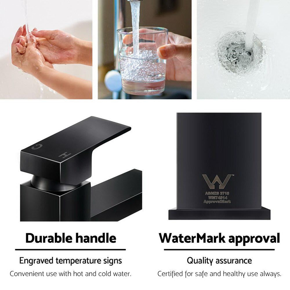 Premium Black Basin Mixer Tap Faucet - Modern Bathroom Sink Faucet with High Arc Spout for Home & Hotel Use