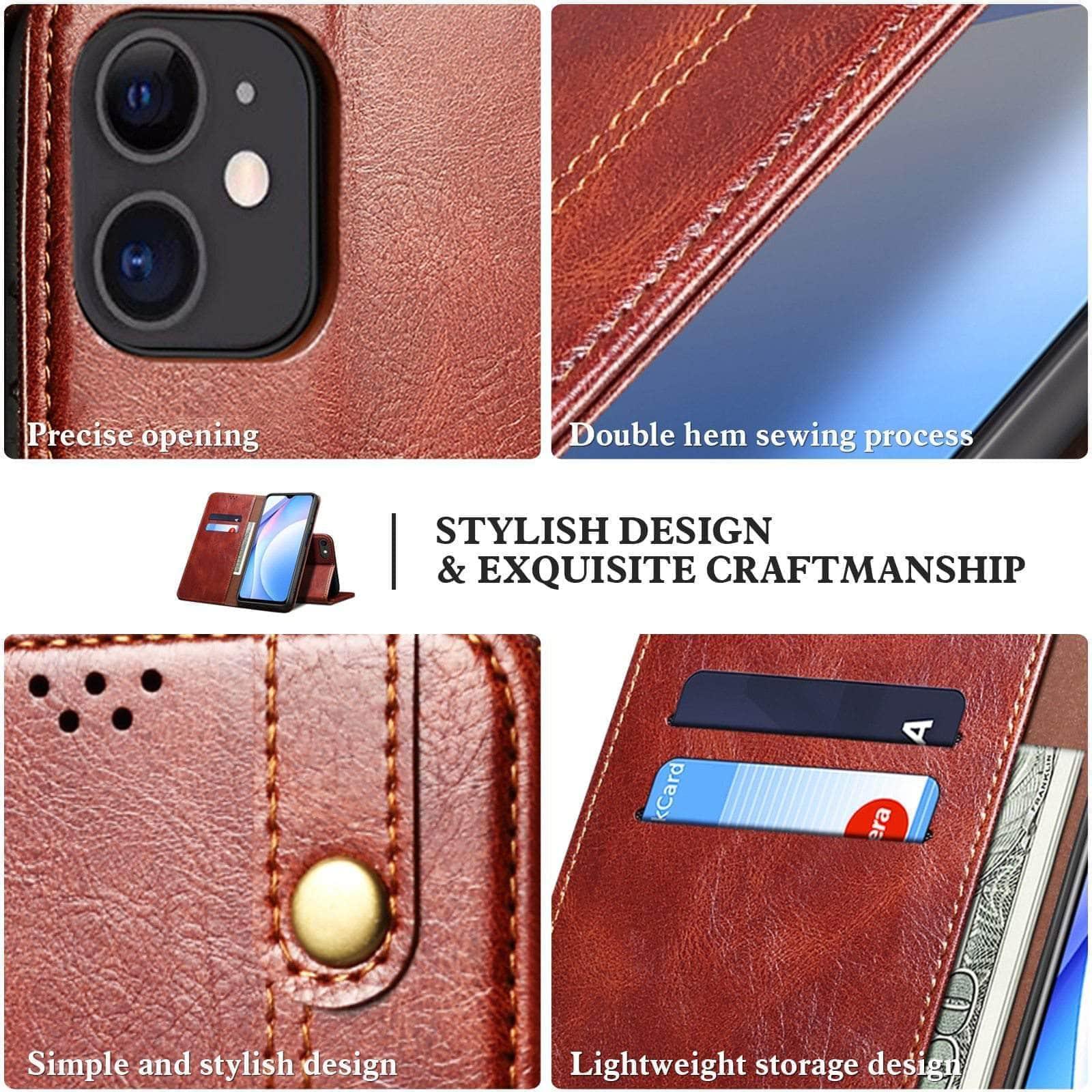 Premium Leather Soft Case for iPhone 13 with Stand & Card Pocket - Perfect for Work, Travel and Everyday Protection