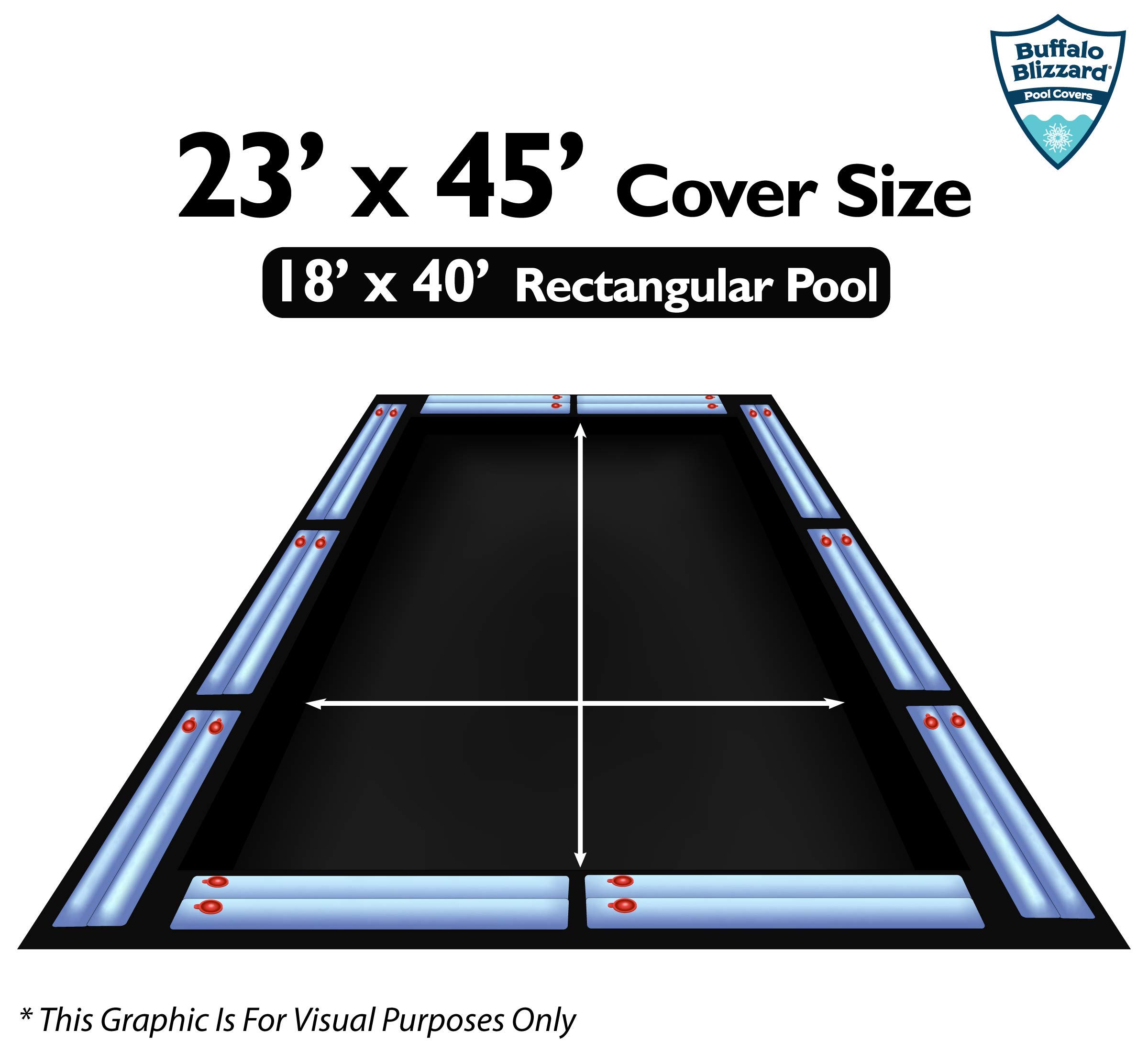 Buffalo Blizzard Deluxe Winter Pool Cover with Water Bags Kit - Fits 18x40 ft Rectangle In-Ground Swimming Pools | Heavy-Duty Blue/Black Design | Includes 5 ft Overlap (23x45 ft Total Size) | Perfect for Winter Protection, Snow Load Resistance & Pool Maintenance
