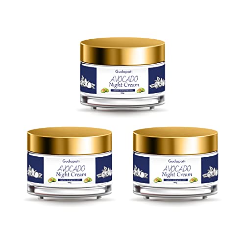 GUDAPATI Avocado Night Cream for Nourishing & Brightening Skin - Overnight Facial Moisturizer for Men & Women - 50g (Pack of 3) - Perfect for Dry Skin Care & Anti-Aging Routine