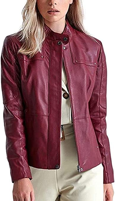 Stylish Women's Burgundy Leather Jacket - Motorcycle Biker Jacket for Riding & Fashion | Perfect for Casual Outings, Nightlife & Outdoor Adventures