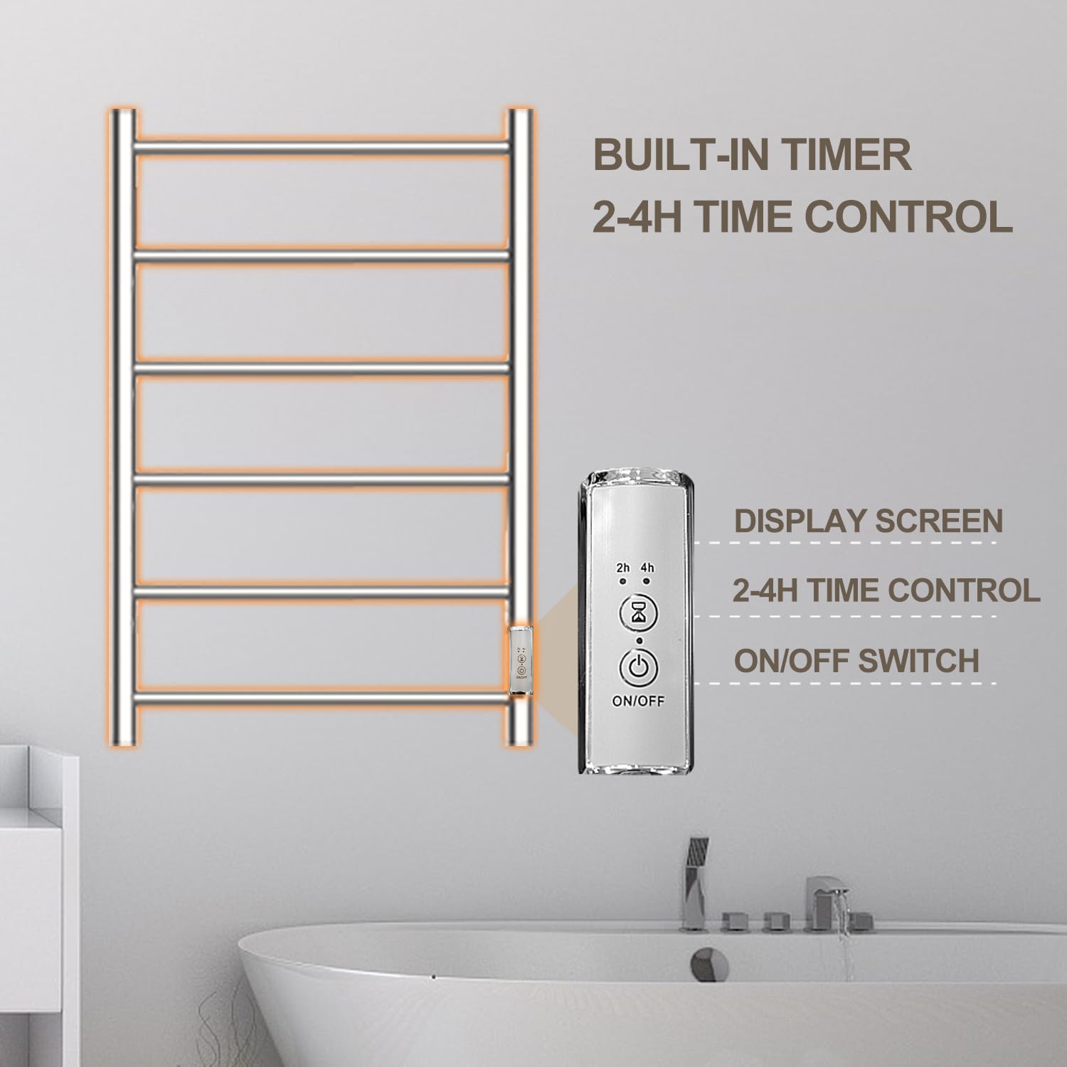 R FLORY 6-Bar Heated Towel Rack - Fast Heating Bathroom Towel Warmer with Timer & All-Night Warm Feature - Chrome Finish for Spa-Like Luxury & Cozy Home Comfort