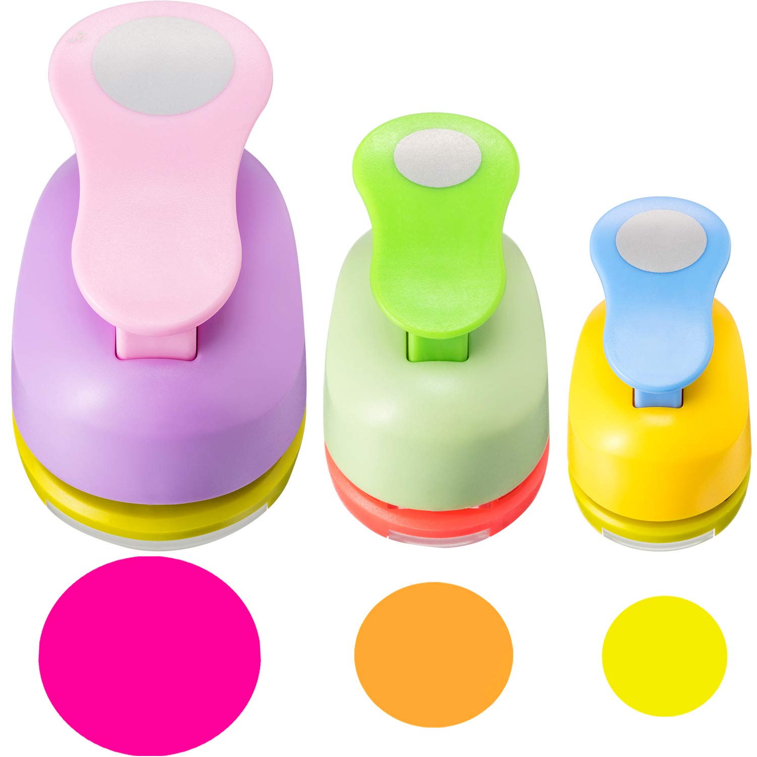 Chengu 3 Pack Circle Hole Punch Set (2, 1, 5/8 Inch) with Sticker Paper - Craft Paper Punchers for Card Making, Scrapbooking, DIY Albums, Photo Projects, Office Supplies & School Art Activities