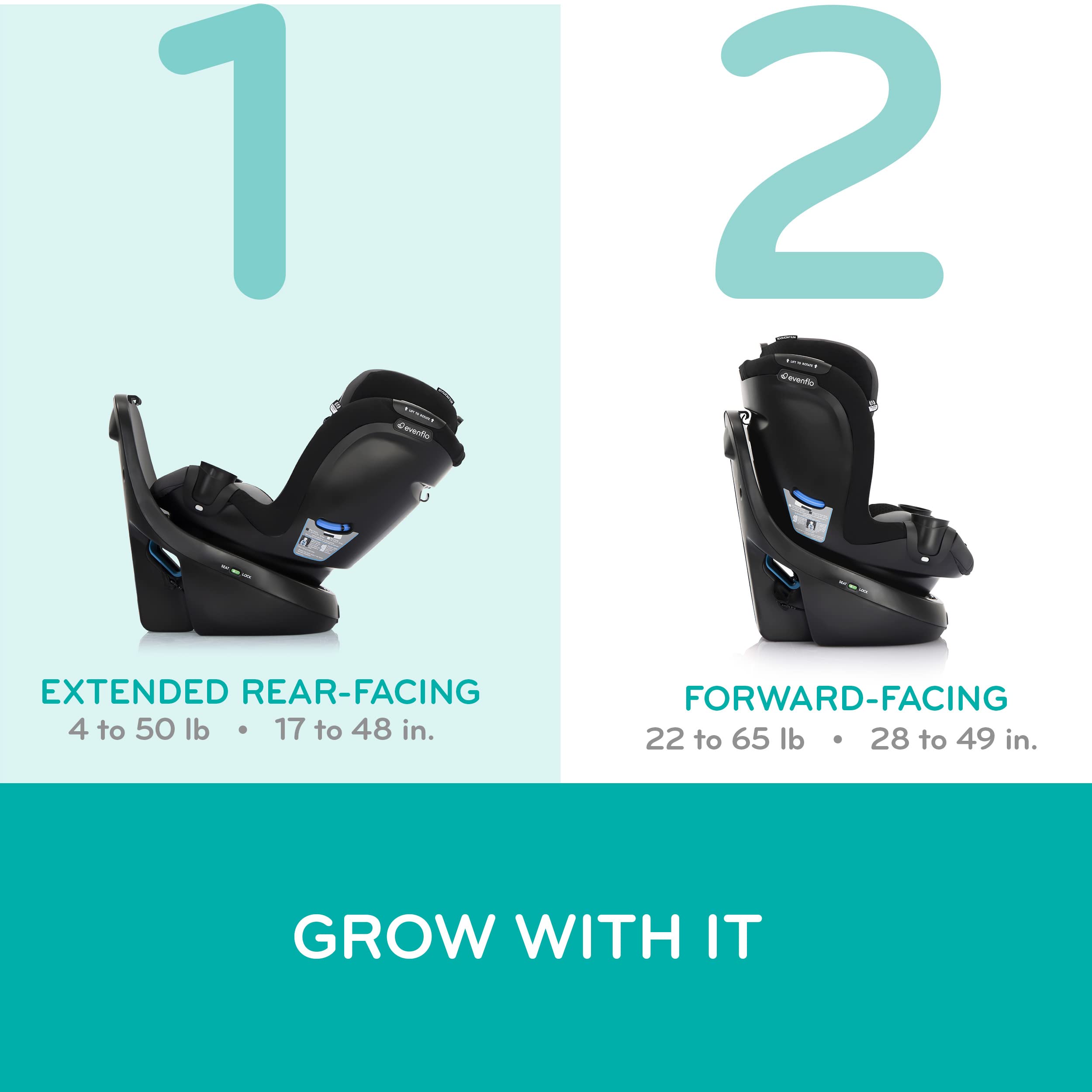 Evenflo Revolve360 Slim 2-in-1 Rotating Convertible Car Seat with Quick Clean Cover (Stow Blue) | Safe for Newborns to Toddlers | Easy Installation for SUVs & Minivans | Perfect for Road Trips & Daily Commutes