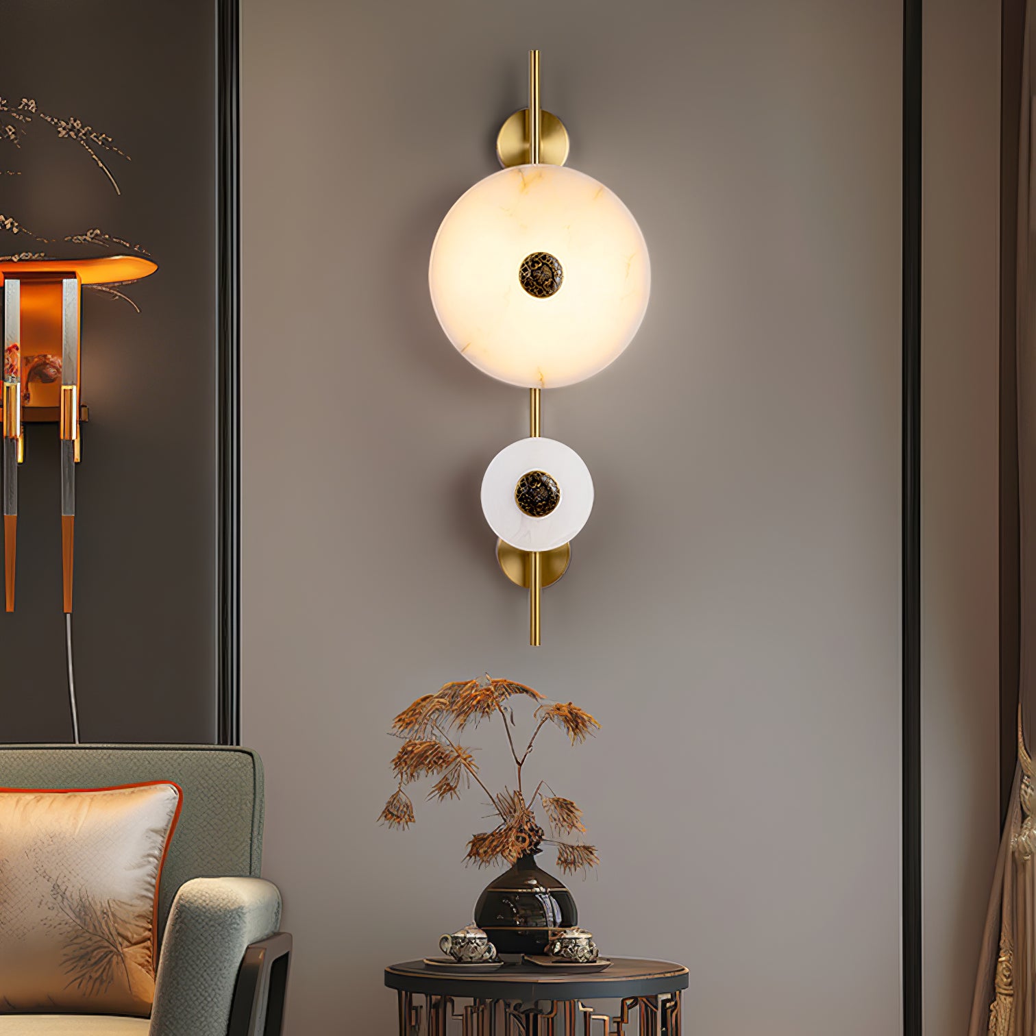 Alabaster Eclipse Wall Light - Modern Minimalist Sconce for Bedroom, Living Room & Hallway - Energy Efficient LED Wall Lamp for Home Decor