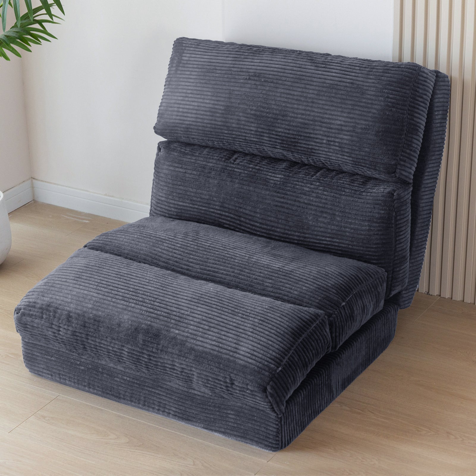 MAXYOYO Folding Sofa Bed - Extra Wide Corduroy Floor Sofa for Small Spaces, Dark Grey | Convertible Guest Bed & Lounge Chair for Apartments, Dorms & Living Rooms