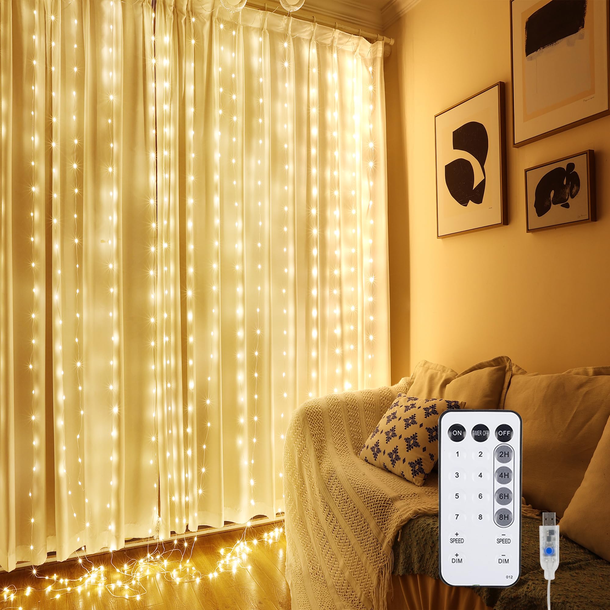 Fairy Curtain Lights 300 LED with Remote - for Bedroom, Dorm & Outdoor Decor