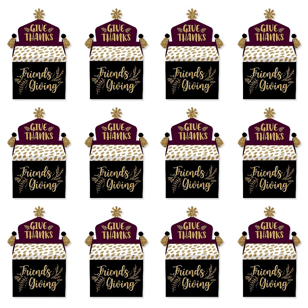 Elegant Thankful for Friends Treat Box Party Favors - 12 Pack Friendsgiving Thanksgiving Goodie Gable Boxes for Holiday Celebrations, Office Gifts & Special Occasions
