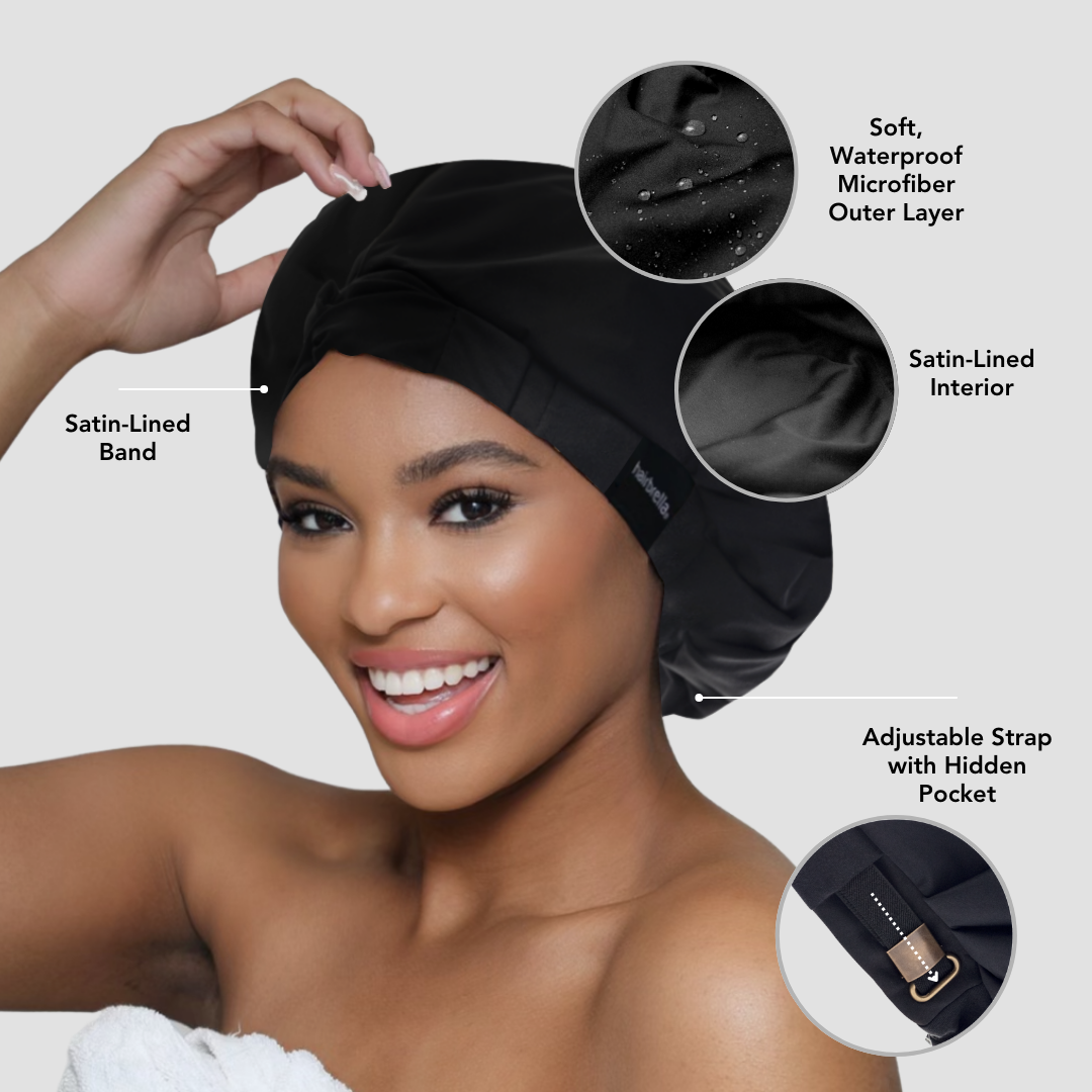 Waterproof Adjustable Shower Cap with Satin Lining - Hairbrella for Wet Hair Protection | Perfect for Bathing, Swimming & Salon Visits