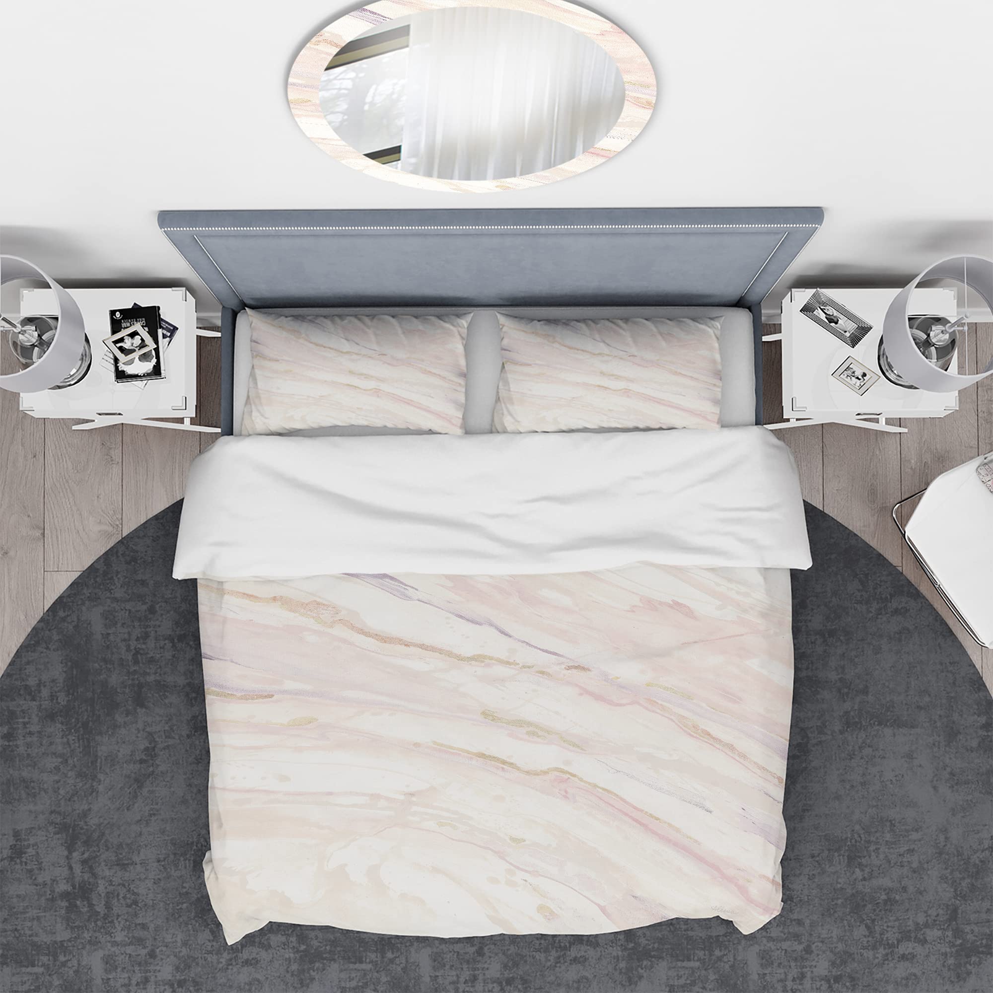 DesignQ Copper Dreams Geometric Shabby Chic Duvet Cover Set - Queen Size Beige Abstract Bedding 3-Piece Set for All Seasons | Perfect for Bohemian Bedroom Decor, Guest Room Makeover & Cozy Farmhouse Style