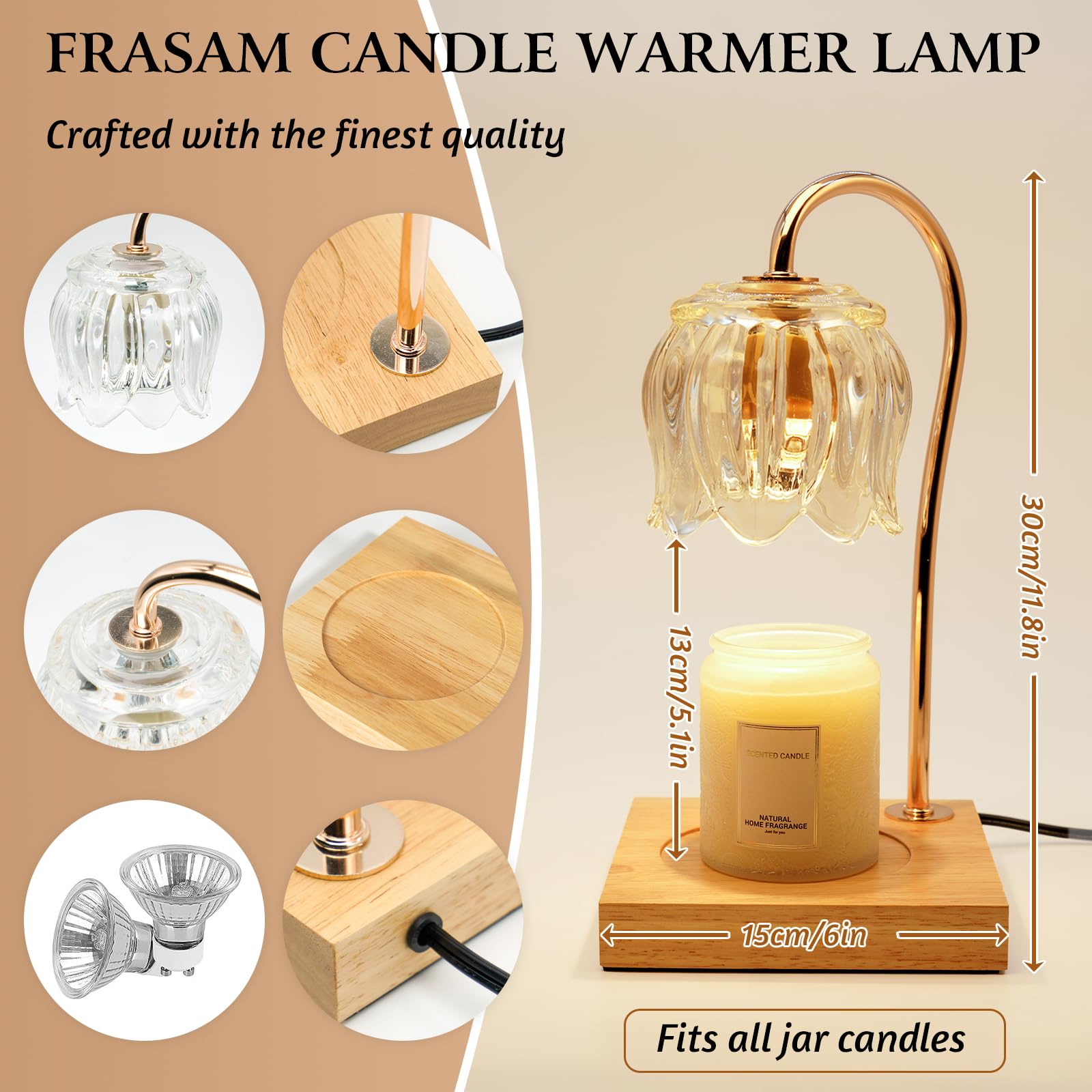Tulip Candle Warmer Lamp with Timer & Dimmer - Wooden Base & Clear Glass Shade Wax Melter for Home Decor, Romantic Ambiance & Aesthetic Room Lighting - Perfect Gift for Women, Mothers Day, Valentine's Day & Housewarming