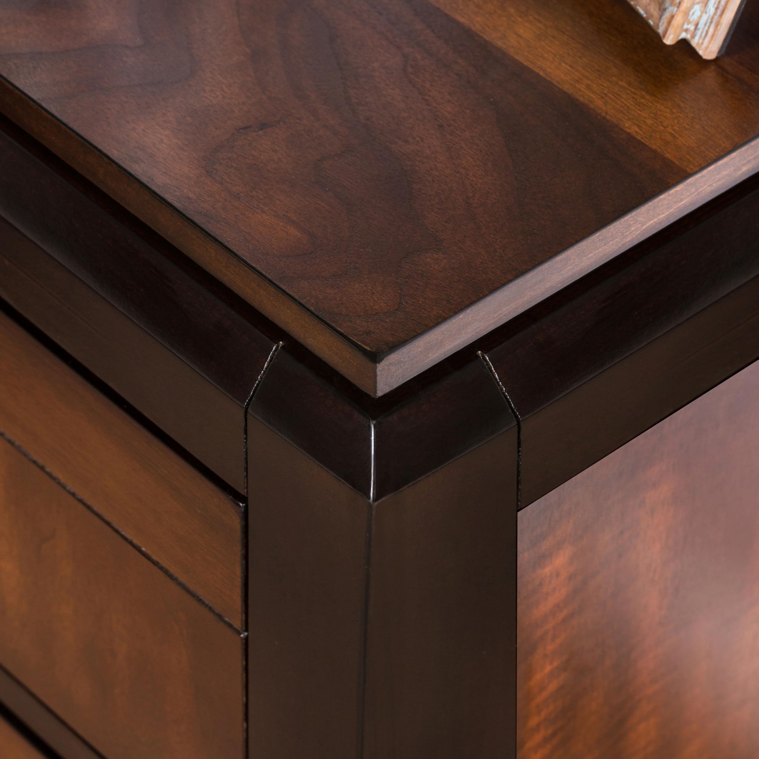 24/7 Shop at Home Petra 2-Drawer Nightstand - Solid Walnut Wood Bedside Table with Storage for Bedroom, Living Room & Office - Perfect for Small Spaces & Apartment Decor