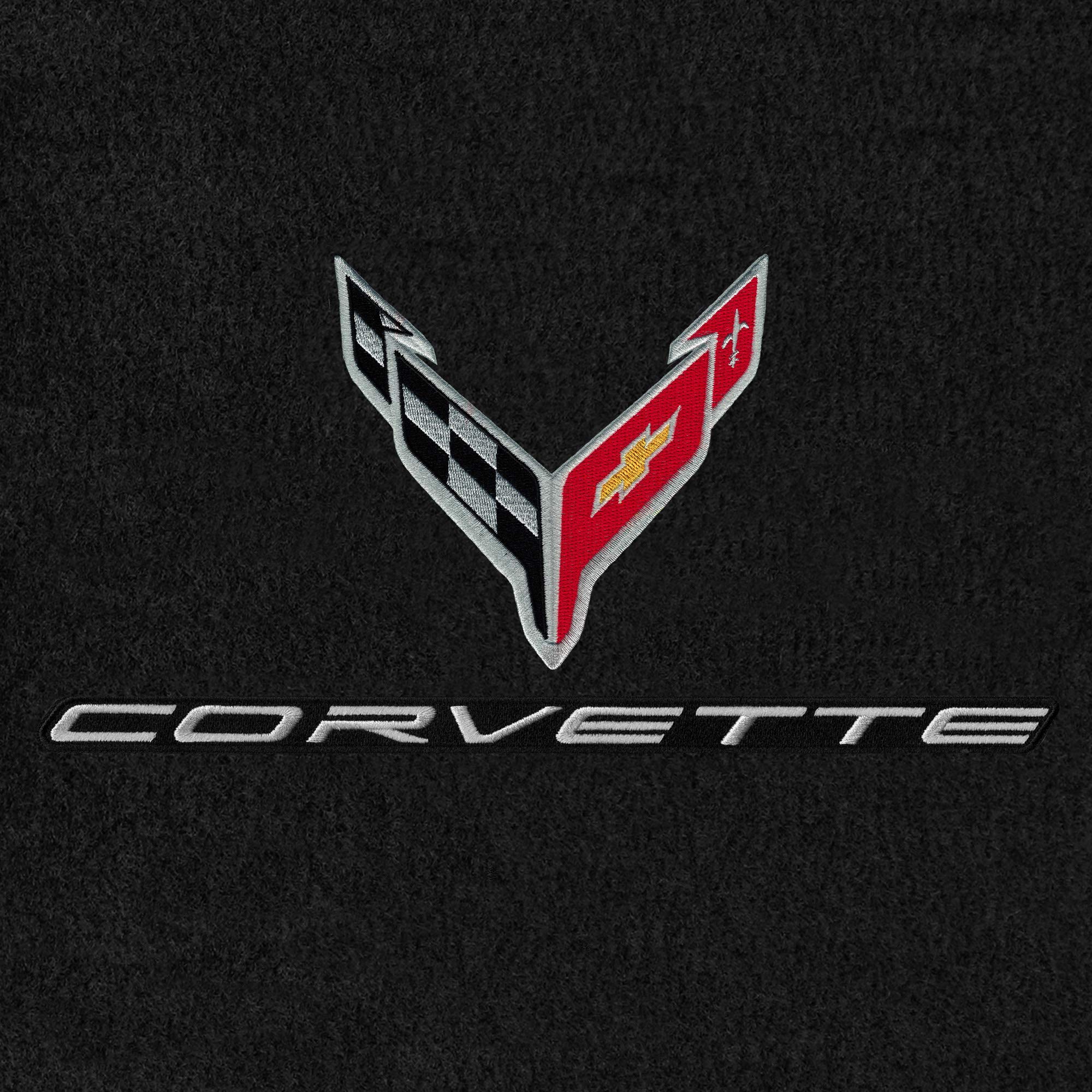 Premium Custom-Fit Carpeted Floor Mats for Corvette C8 2020-2024 - Luxury Car Floor Liners with Standard Binding (Charcoal, 2-Piece Front Set with Silver Corvette Logo) - Perfect for Daily Driving & Car Shows