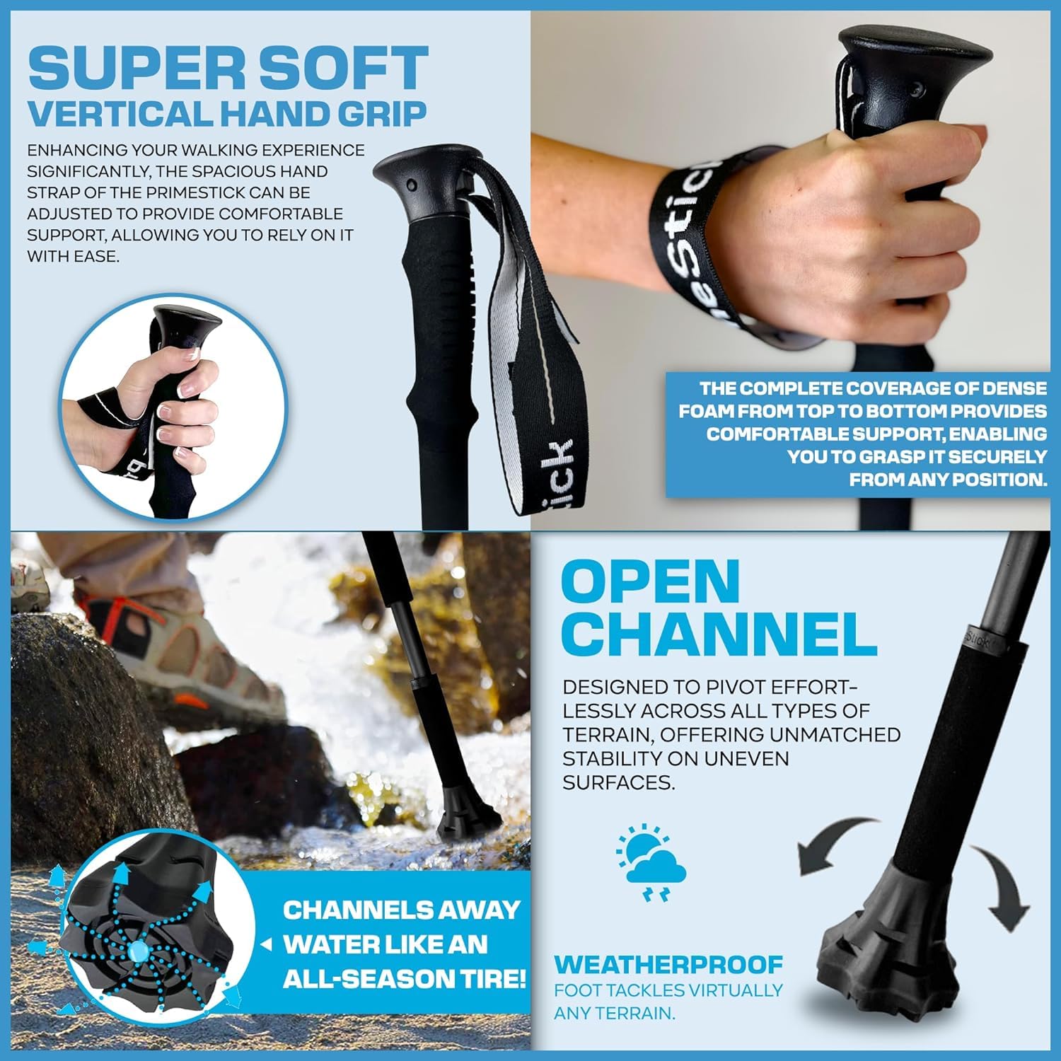 Dynamo Prime Stick - 3-in-1 Adjustable Walking Cane with Foam Grip | Trekking Pole & Posture Support Cane | Lightweight Stability Stick for Hiking, Elderly Support & Outdoor Activities