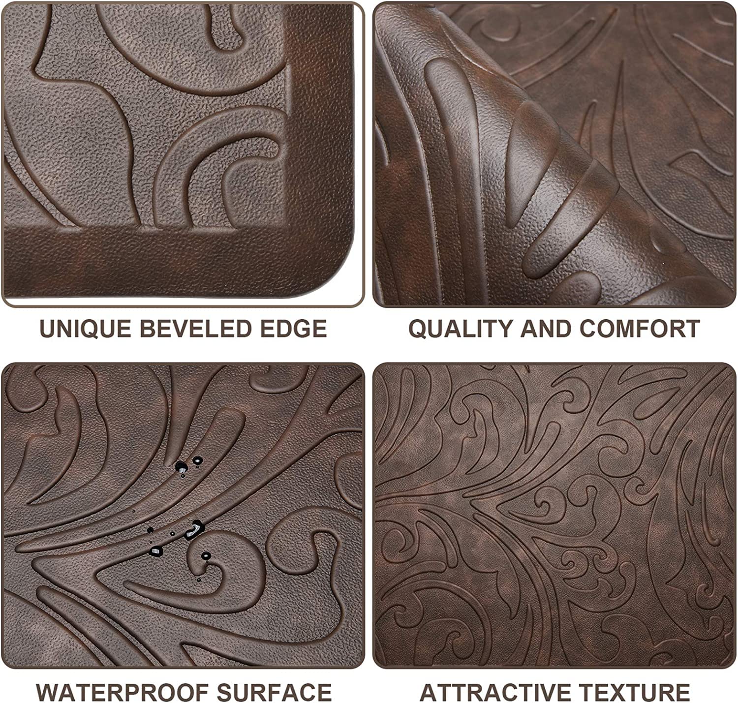 Premium Anti-Fatigue Kitchen Mat - J&V TEXTILES Medallion Embossed Cushioned Floor Mat, Non-Slip Waterproof Standing Mat for Kitchen, Sink, Laundry & Office (Beige, 17