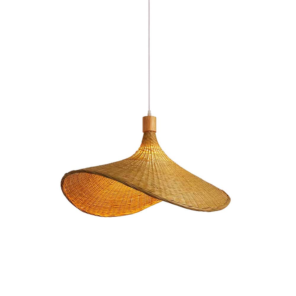 XEJEEM Creative Straw Hat Shape Bamboo Pendant Light - 1-Light Handwoven Rattan Chandelier with Southeast Asian Retro Style - Perfect for Dining Room, Bedroom, Living Room & Boho Home Decor