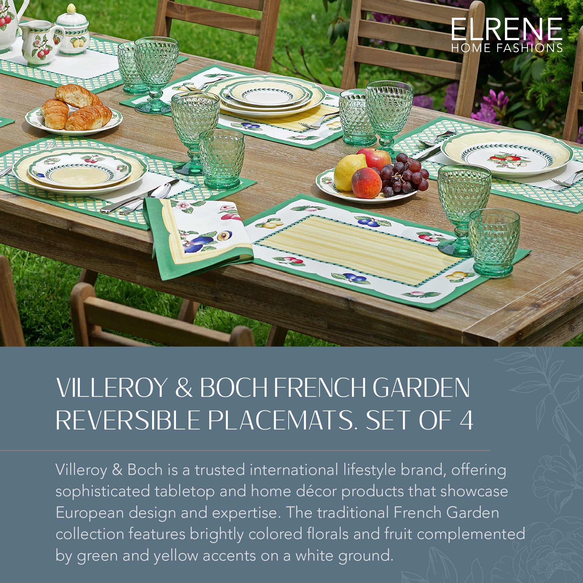 Elrene Home Fashions Villeroy & Boch French Garden Reversible Placemats - Set of 4 Rectangle 14