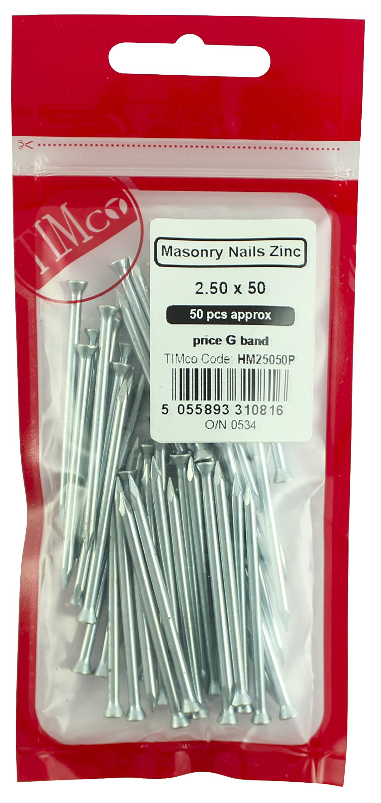 HM25025P Zinc Plated Masonry Nails - Box of 50 Heavy Duty Construction Nails for Concrete, Brick & Block - Perfect for Hanging Pictures, Shelves & Outdoor Projects