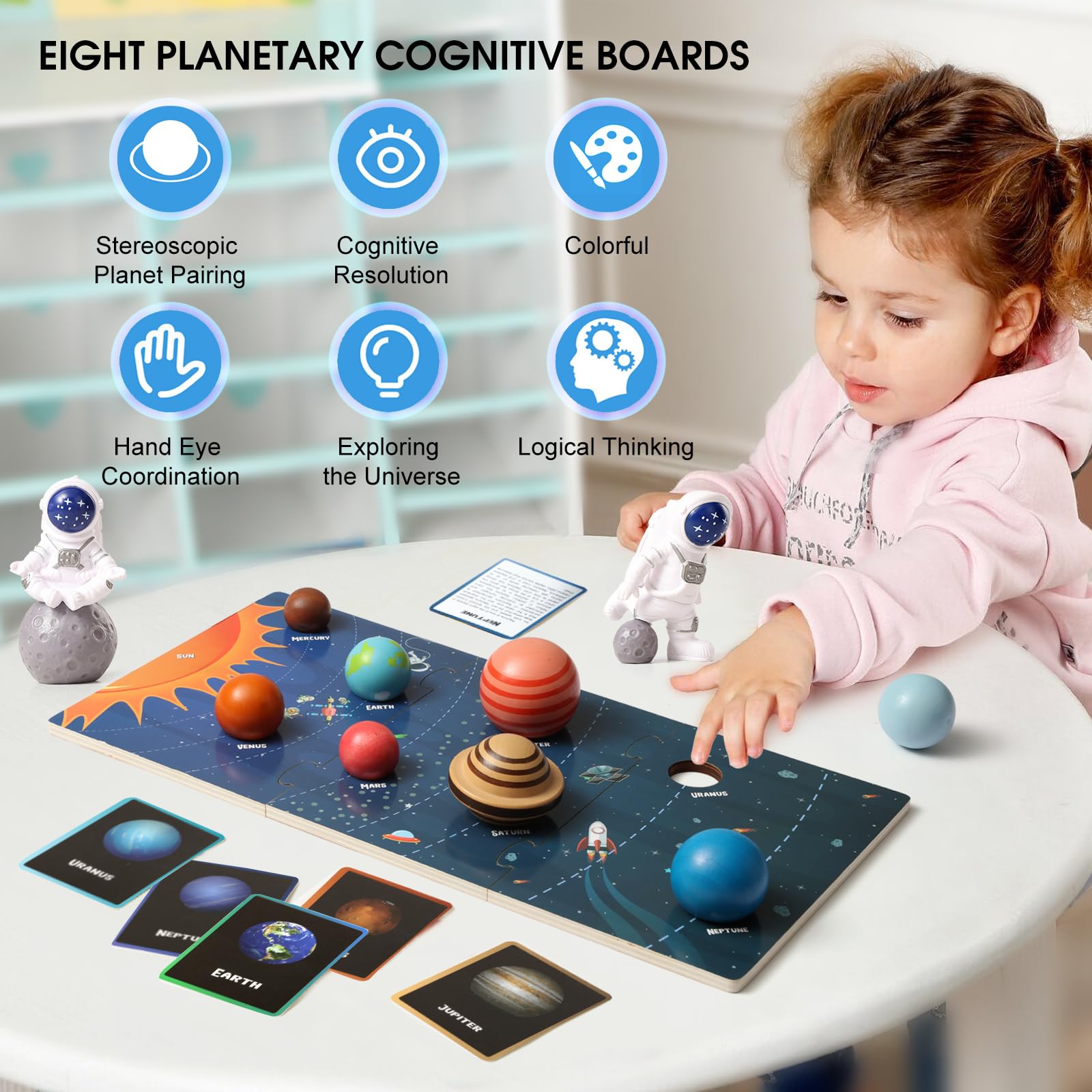 Wooden Solar System Model Board - Montessori Planet Toys for Kids | Educational Planets Balls & Preschool Learning Puzzle | Space Learning Toys for Classroom & Homeschool STEM Activities