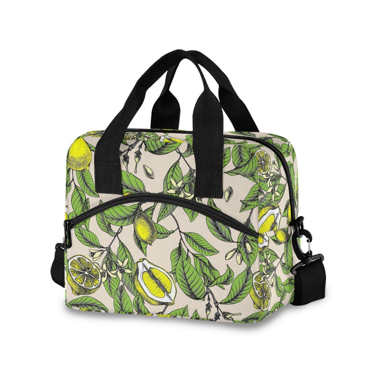 Vintage Botanical Lemon Insulated Lunch Tote Bag for Women & Men - Detachable Shoulder Strap & Carry Handle, Reusable Cooler Bag for Work, School, Picnic & Outdoor Activities